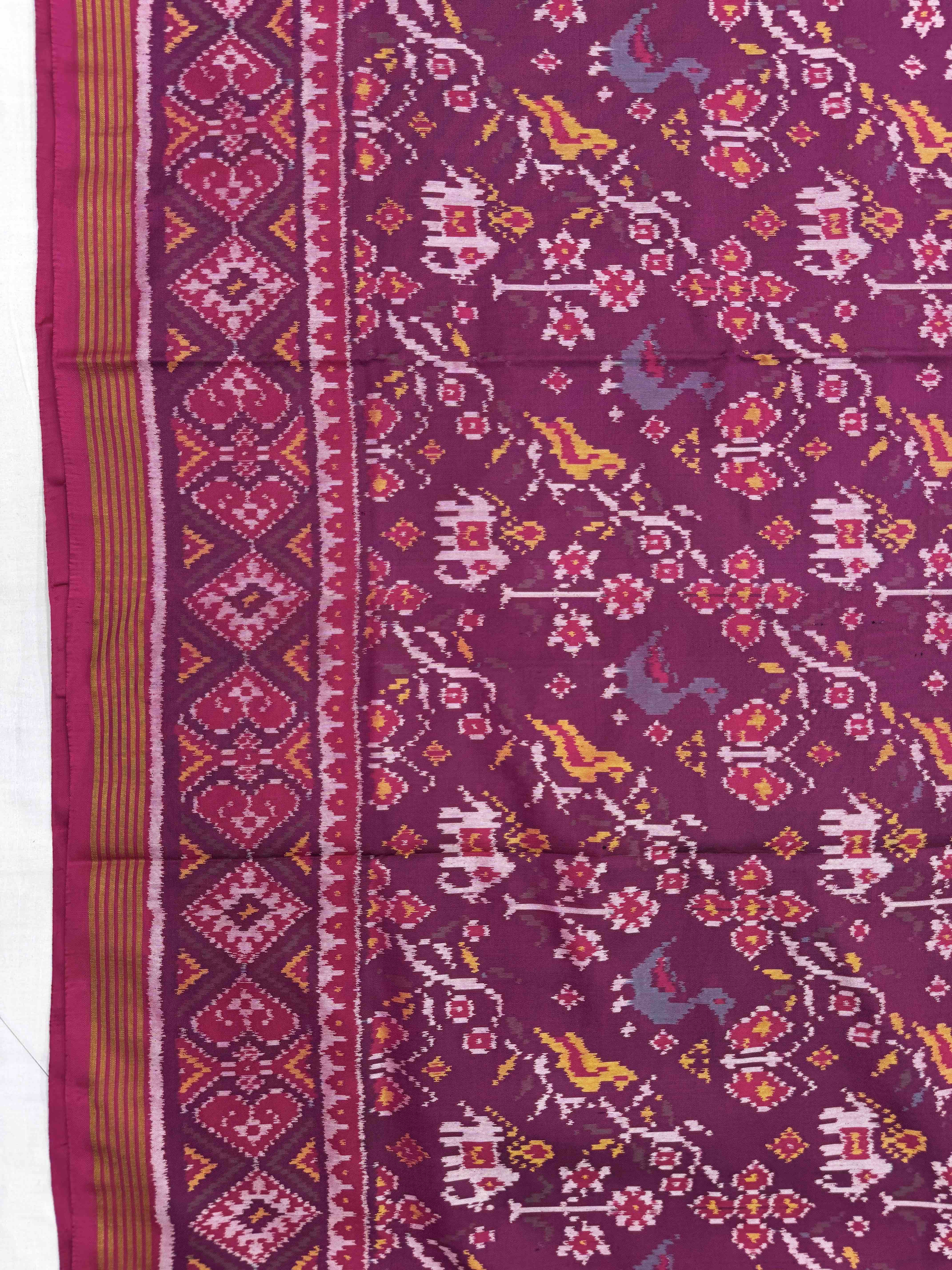 Pink & Wine Purple Narikunj Leaves Leheriya Single Ikat Patan Patola Saree