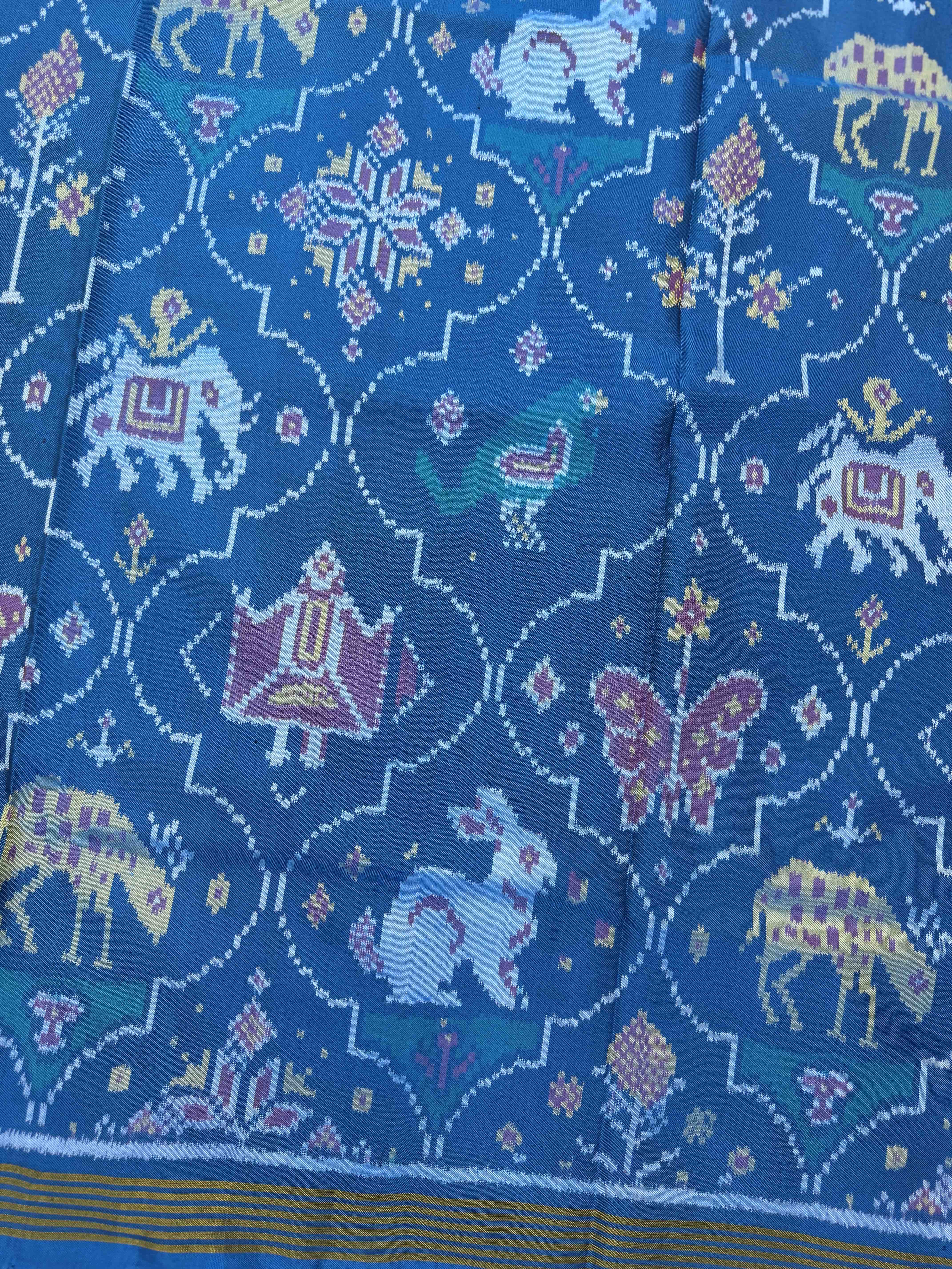 Light Blue Narikunj Matka Single Ikat Patan Patola Saree