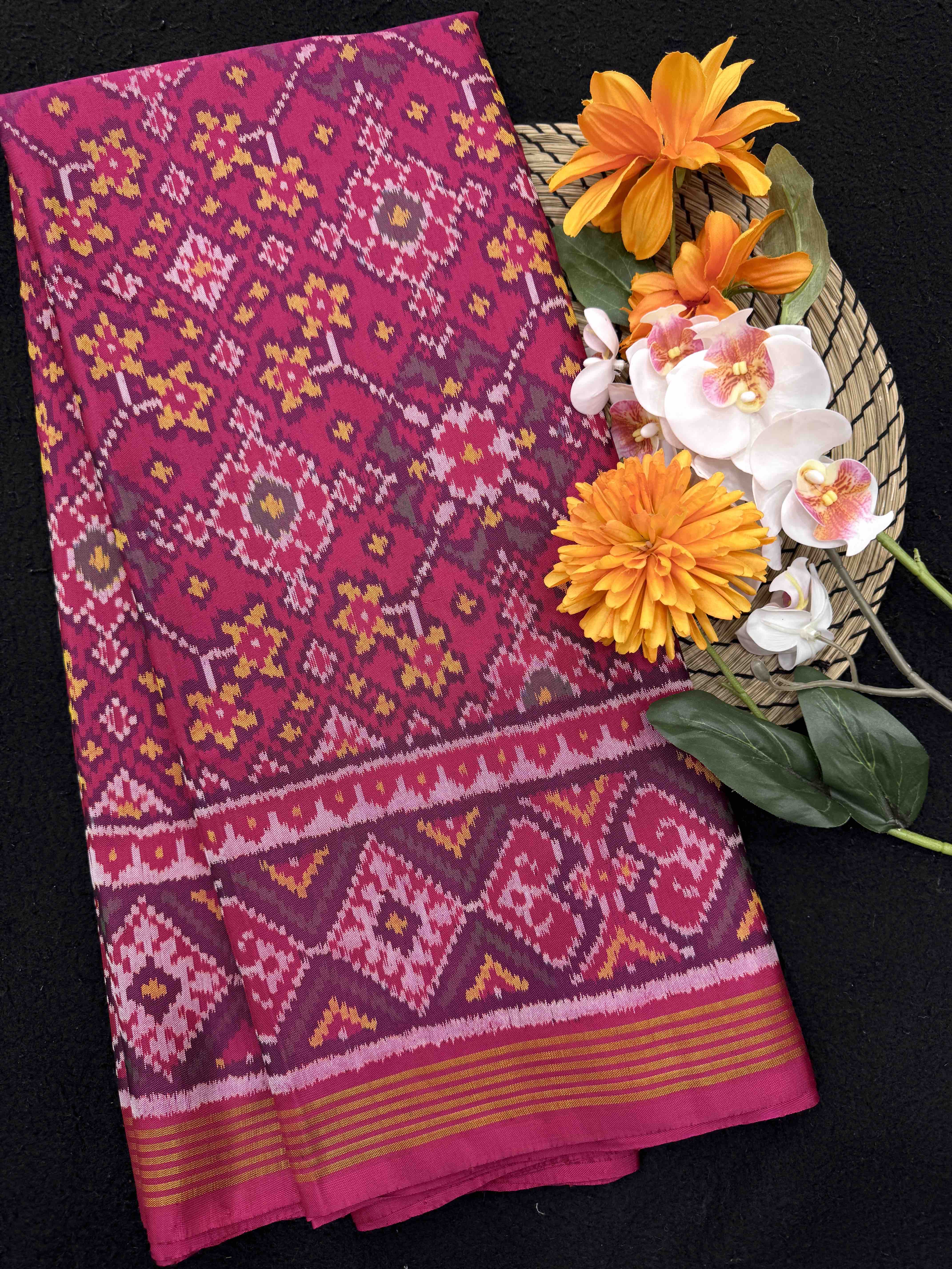 Pink Navratan Single Ikat Patan Patola Saree