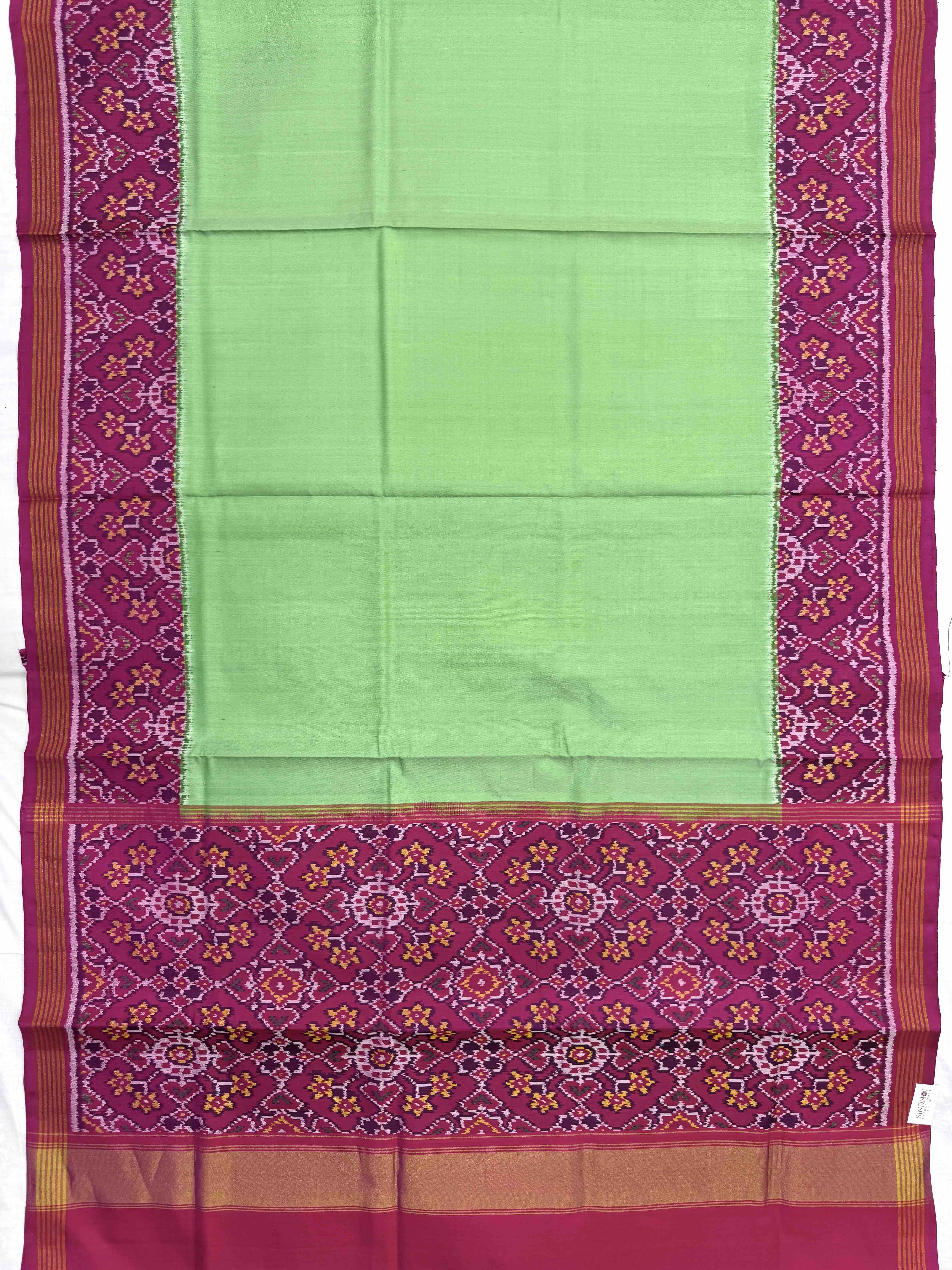 Pink & Light Green Plain Single Ikat Patan Patola Saree