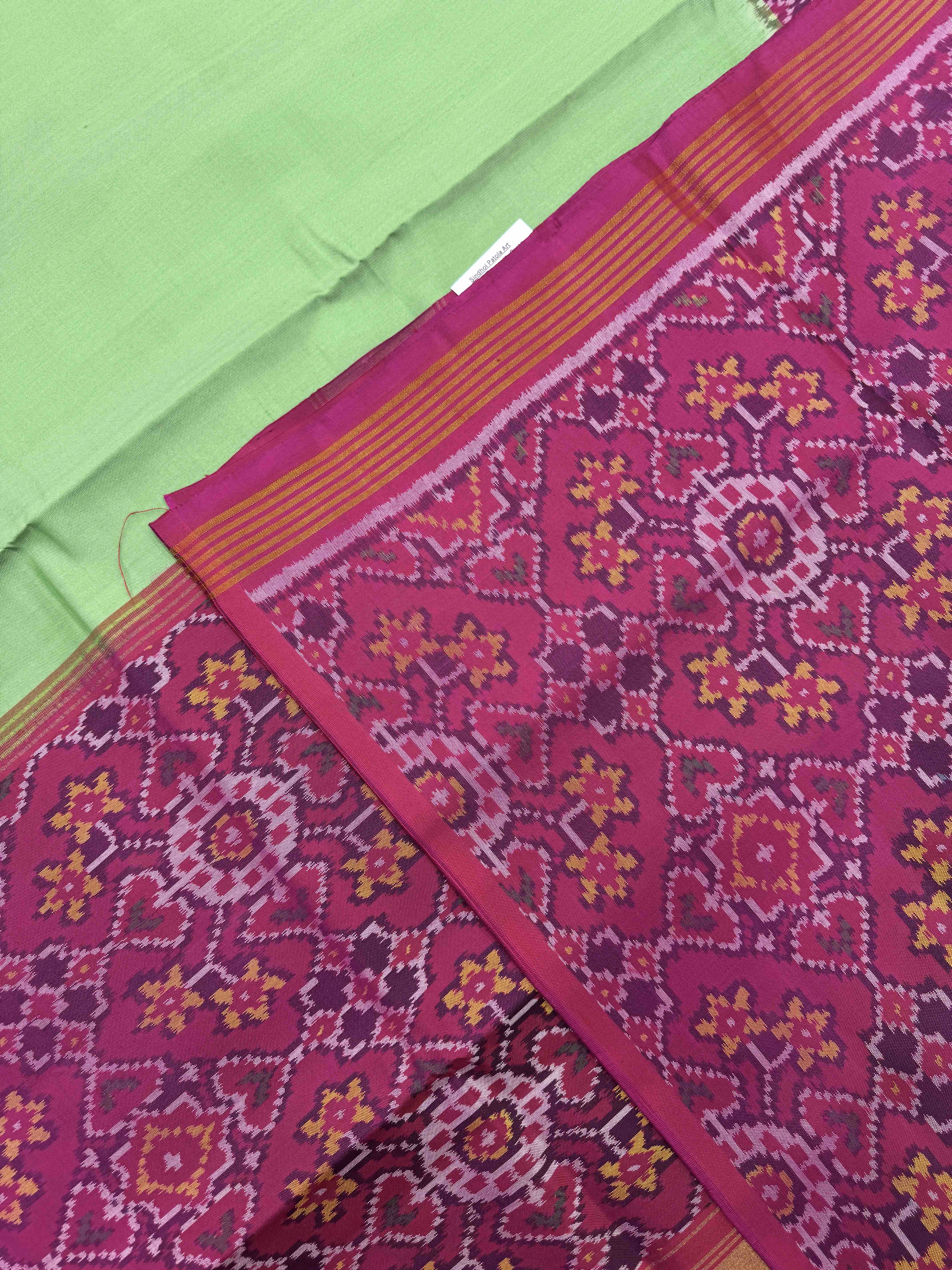 Pink & Light Green Plain Single Ikat Patan Patola Saree