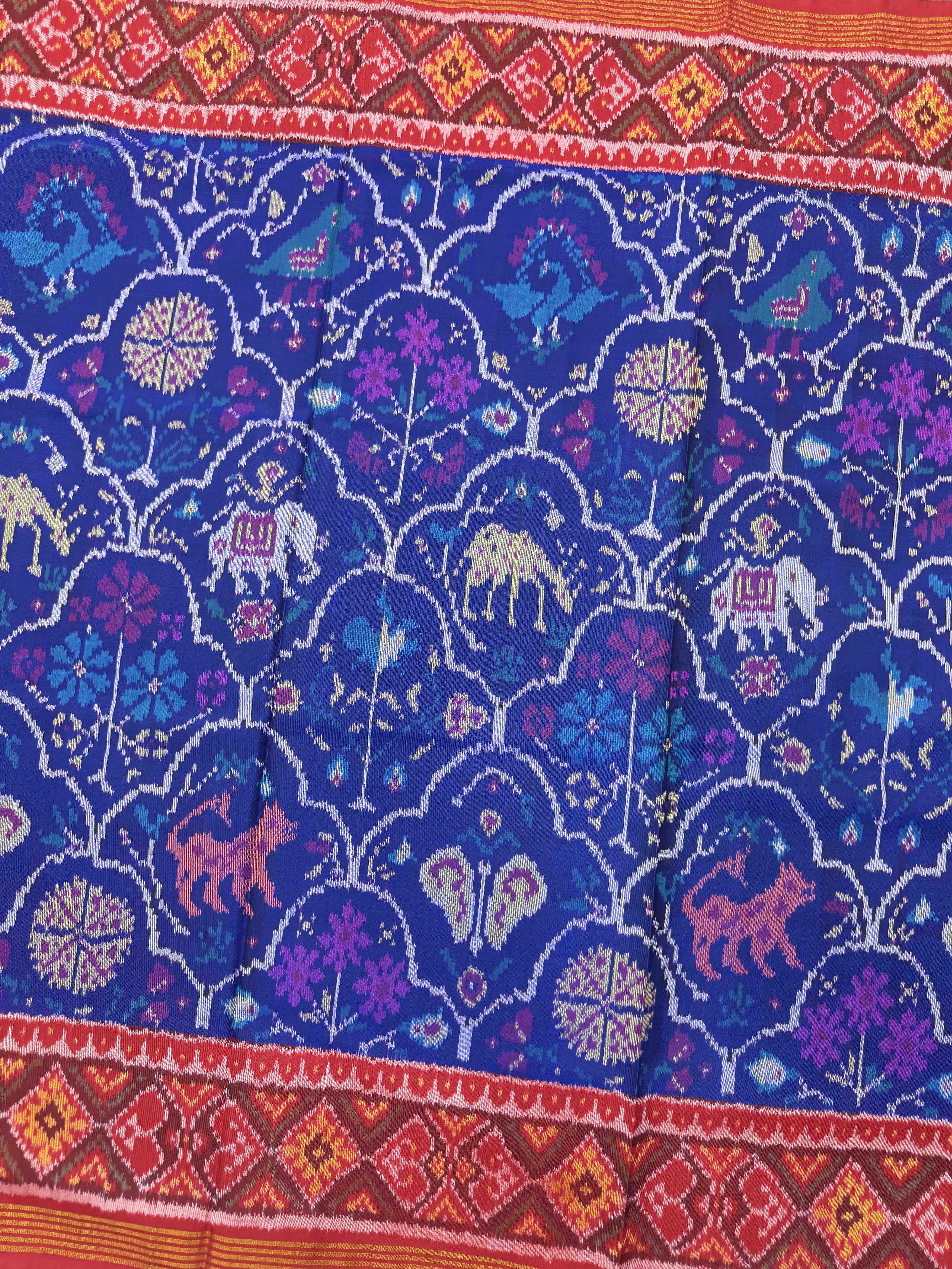Red & Blue Nariunj Fancy Single Ikat Patan Patola Saree