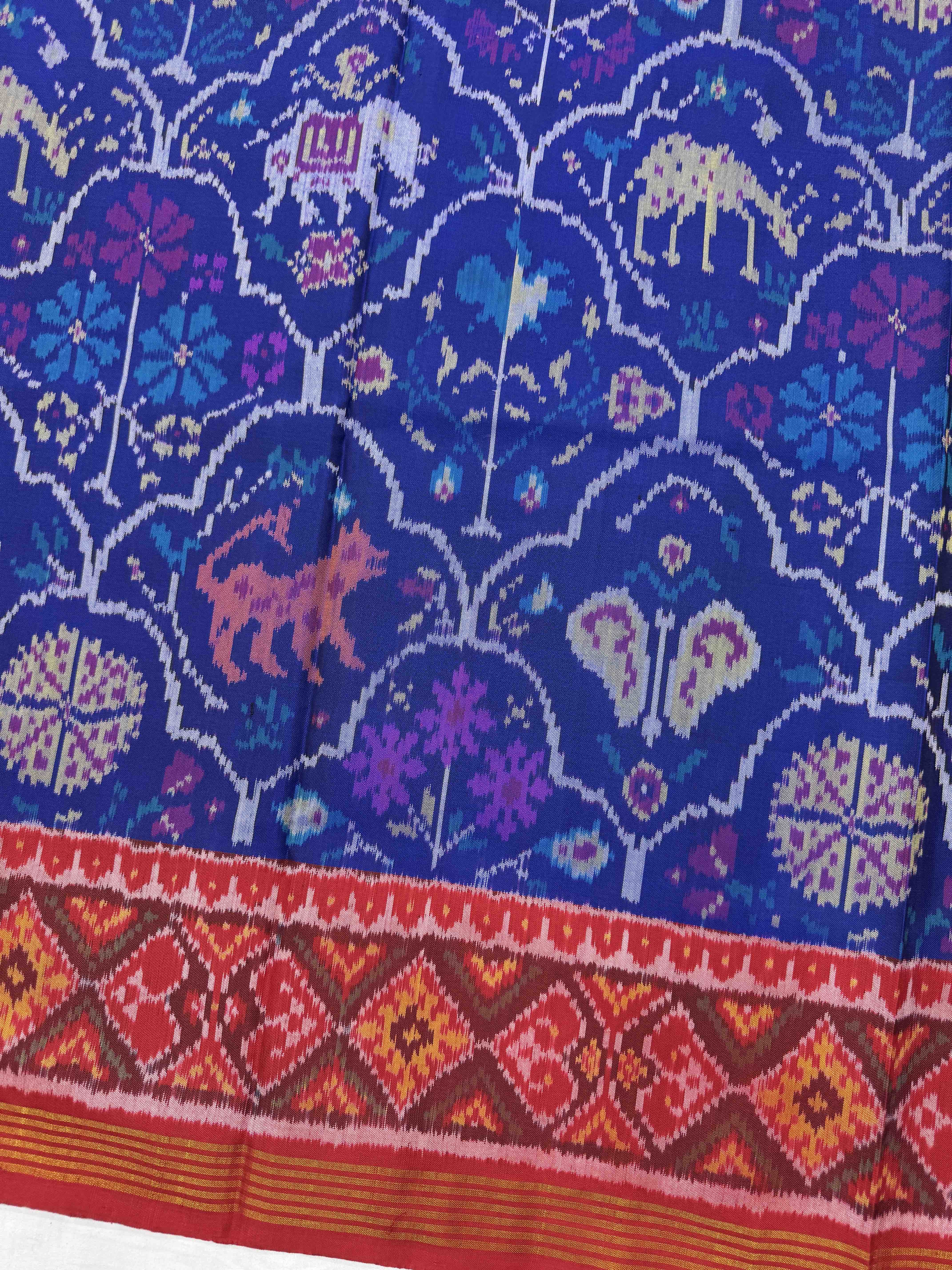 Red & Blue Nariunj Fancy Single Ikat Patan Patola Saree