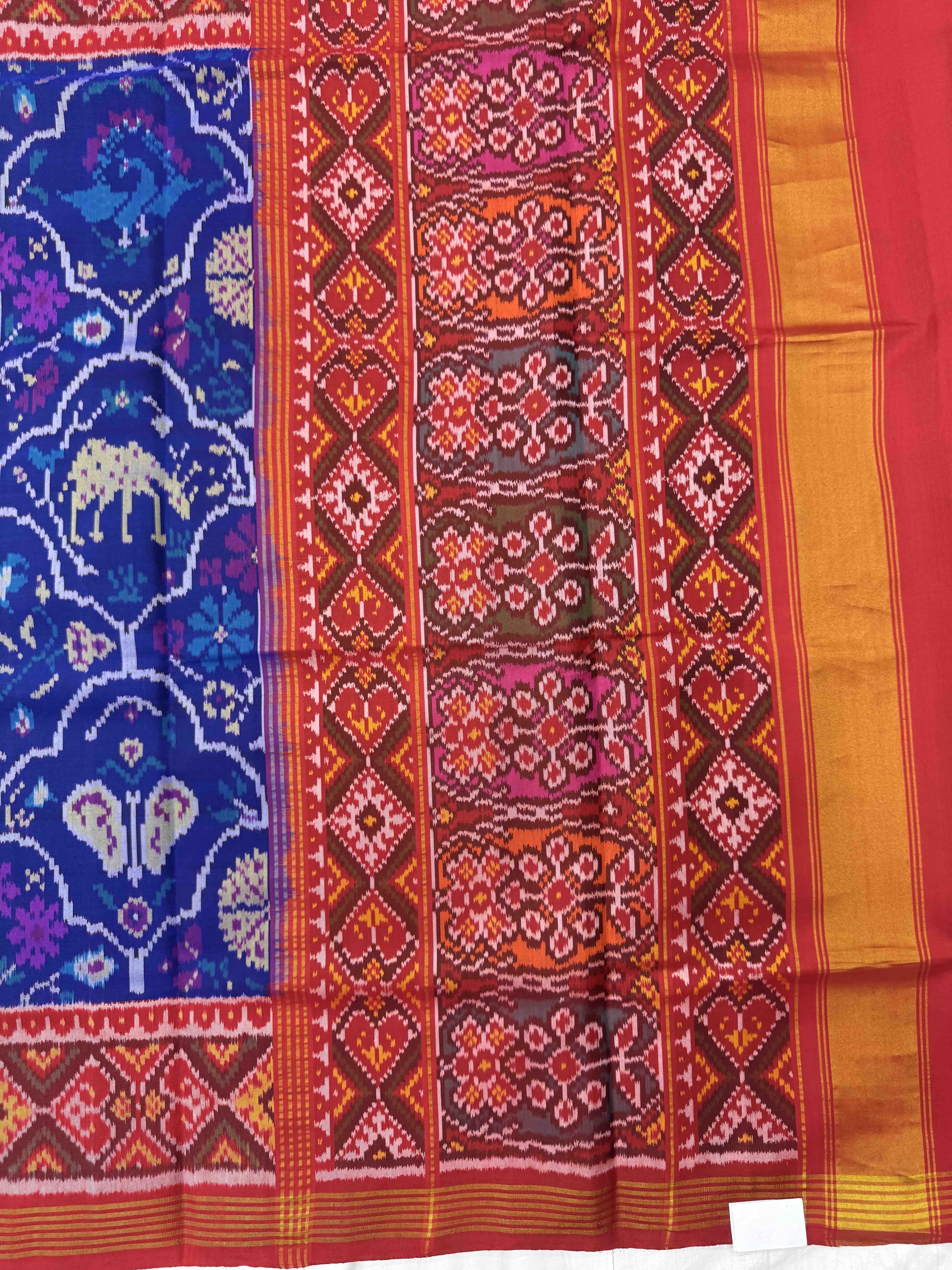 Red & Blue Nariunj Fancy Single Ikat Patan Patola Saree
