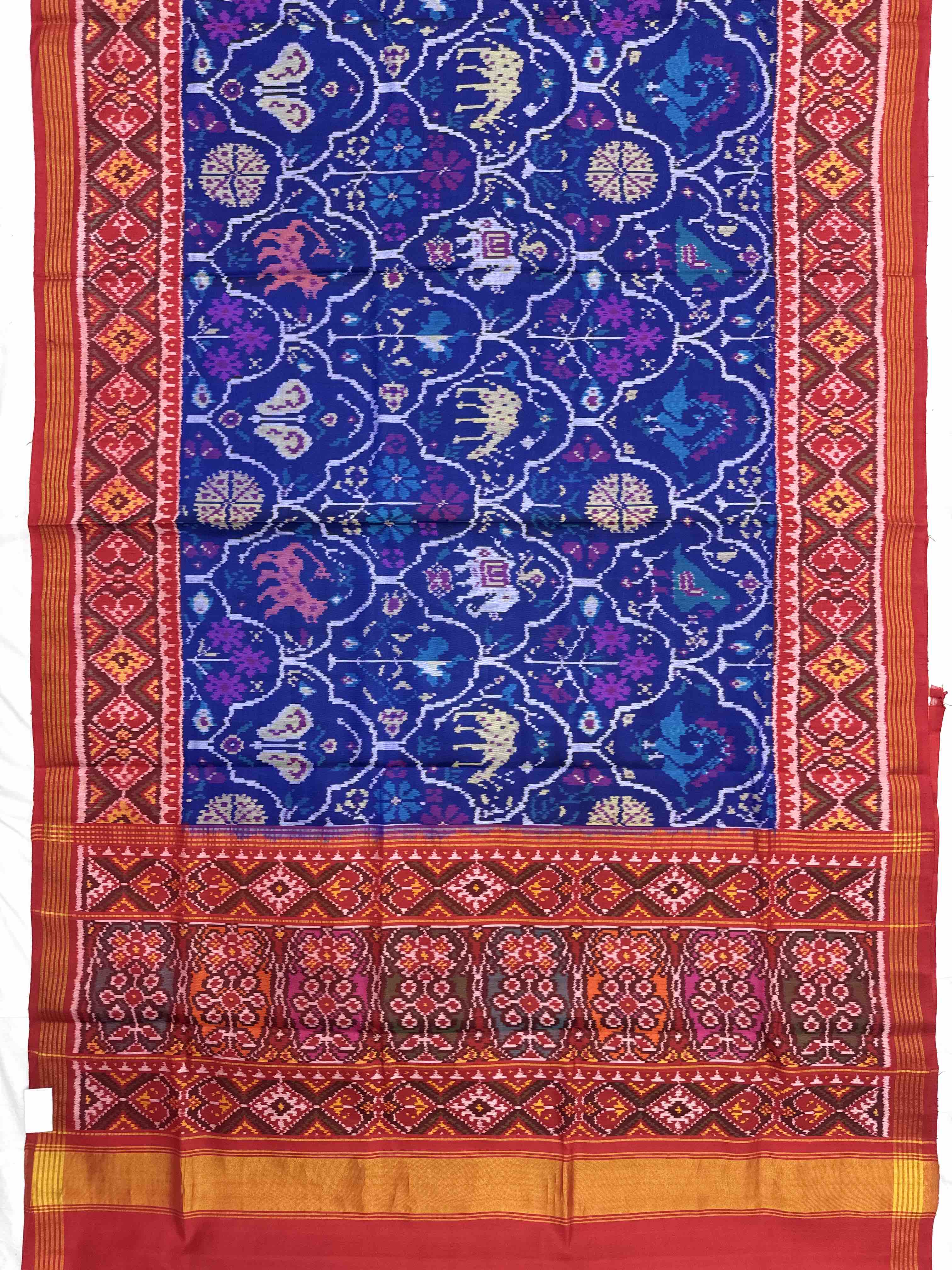 Red & Blue Nariunj Fancy Single Ikat Patan Patola Saree