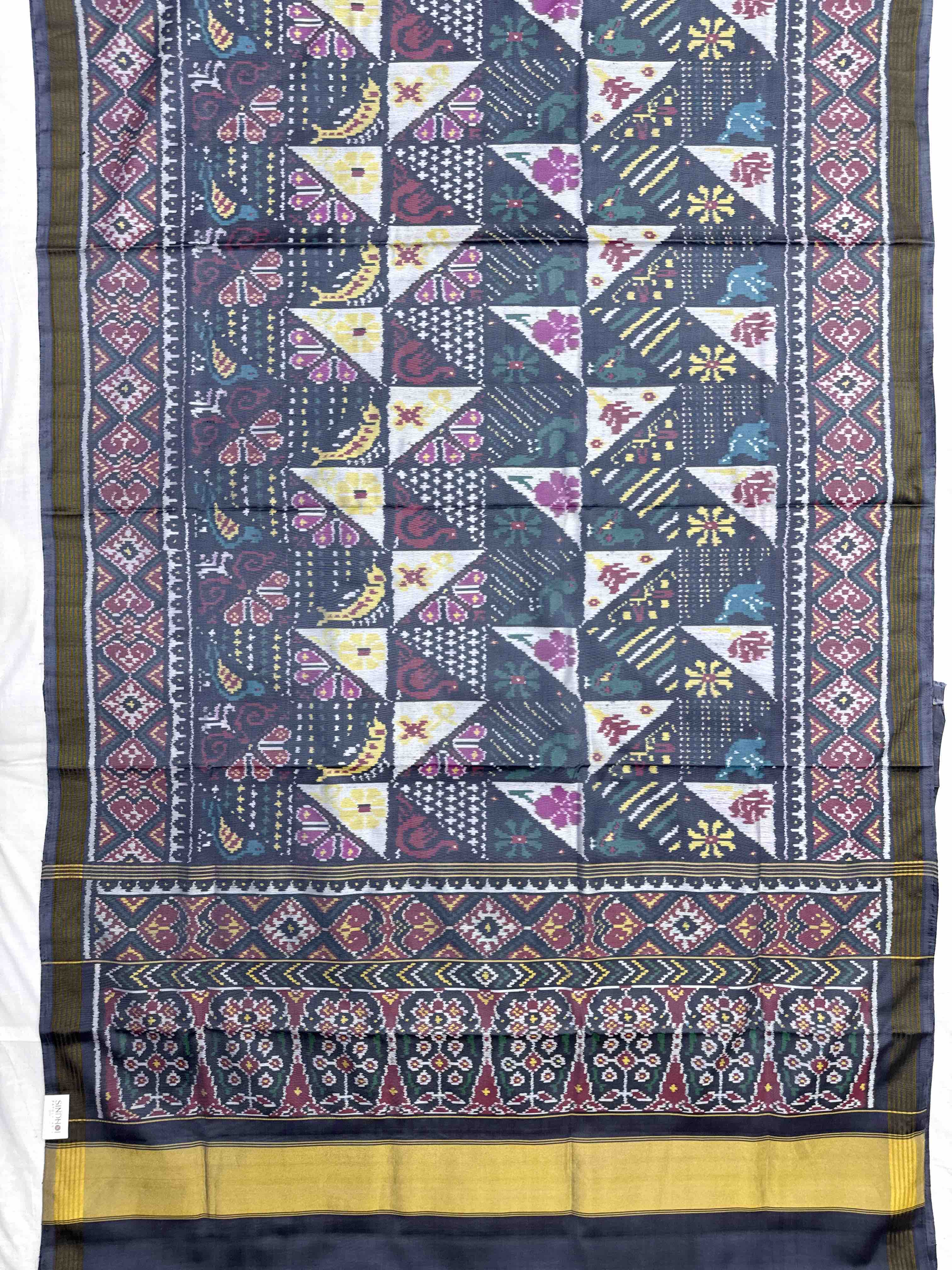 Grey Narikunj Fancy Single Ikat Patan Patola Saree