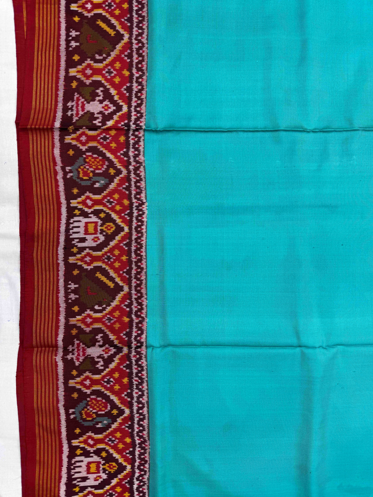 Red & Light Blue Plain Single Ikat Patan Patola Saree
