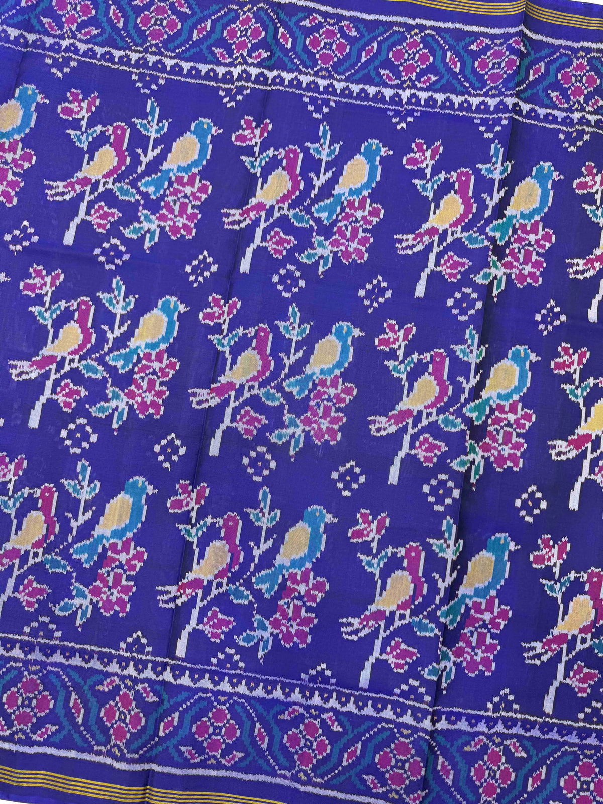 Blue Flower Bird Fancy Single Ikat Patan Patola Saree