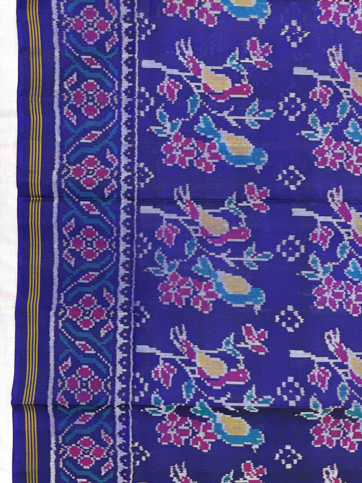 Blue Flower Bird Fancy Single Ikat Patan Patola Saree