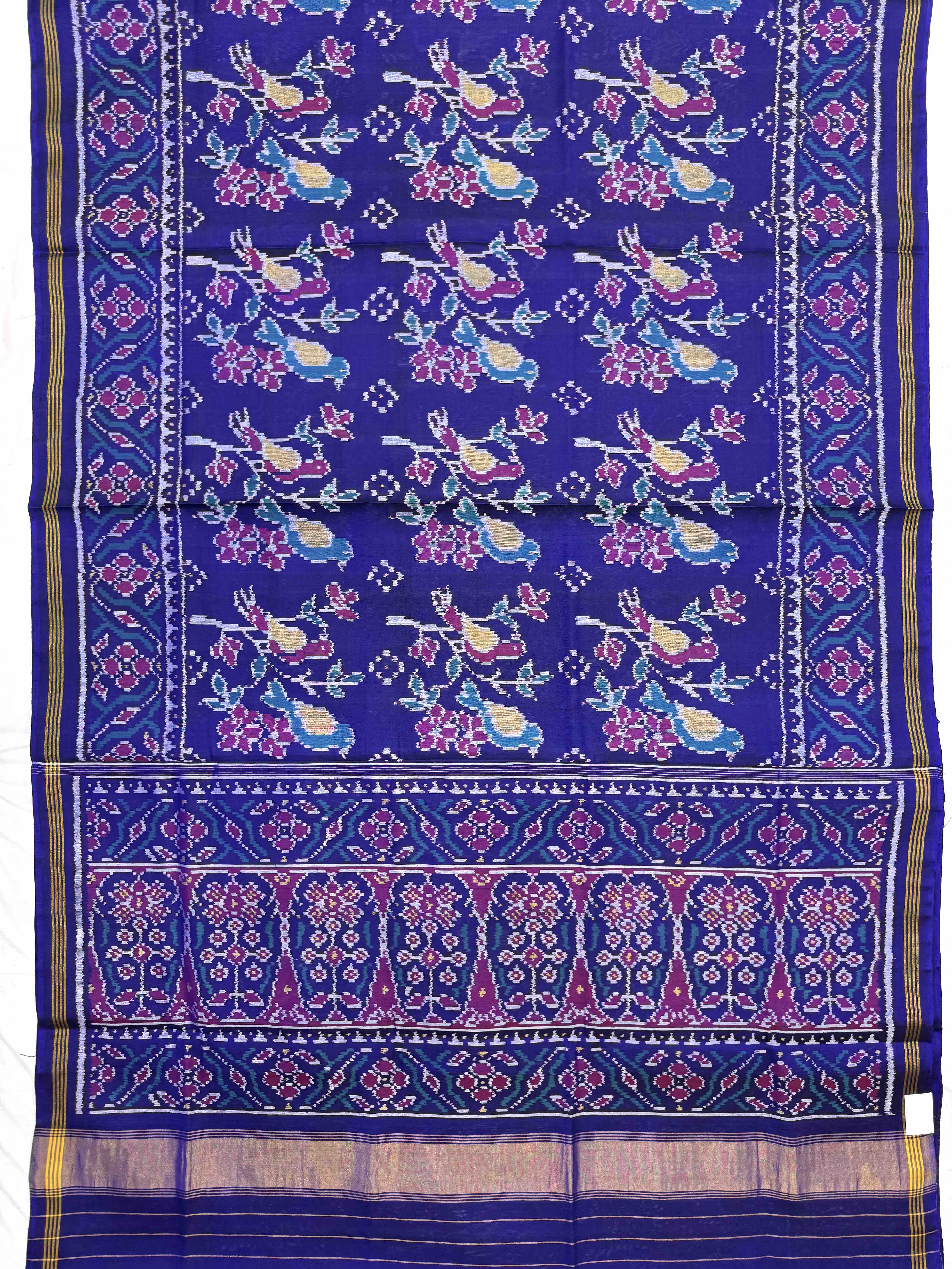 Blue Flower Bird Fancy Single Ikat Patan Patola Saree