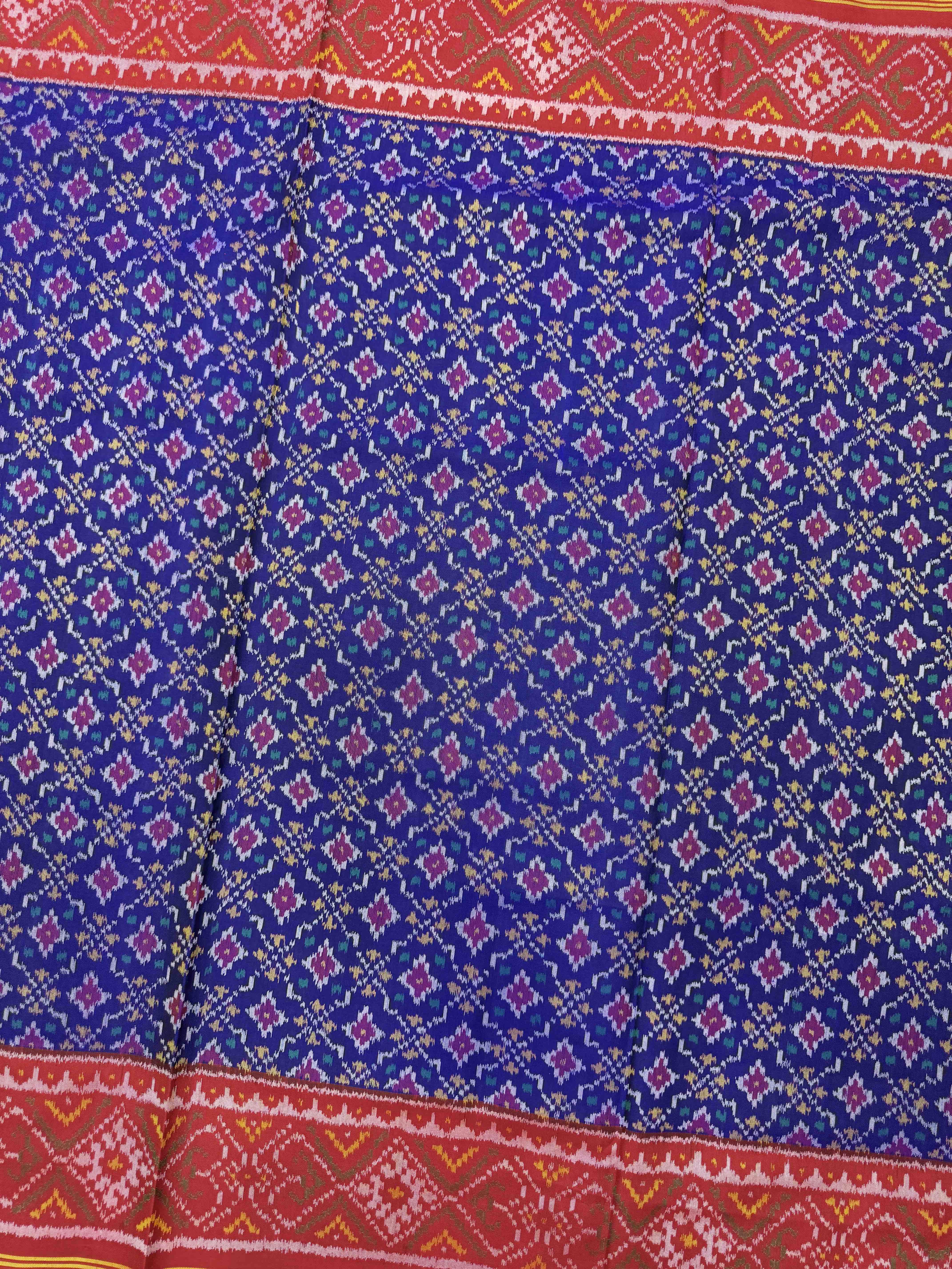 Red & Blue Buttonful Single Ikat Patan Patola Saree