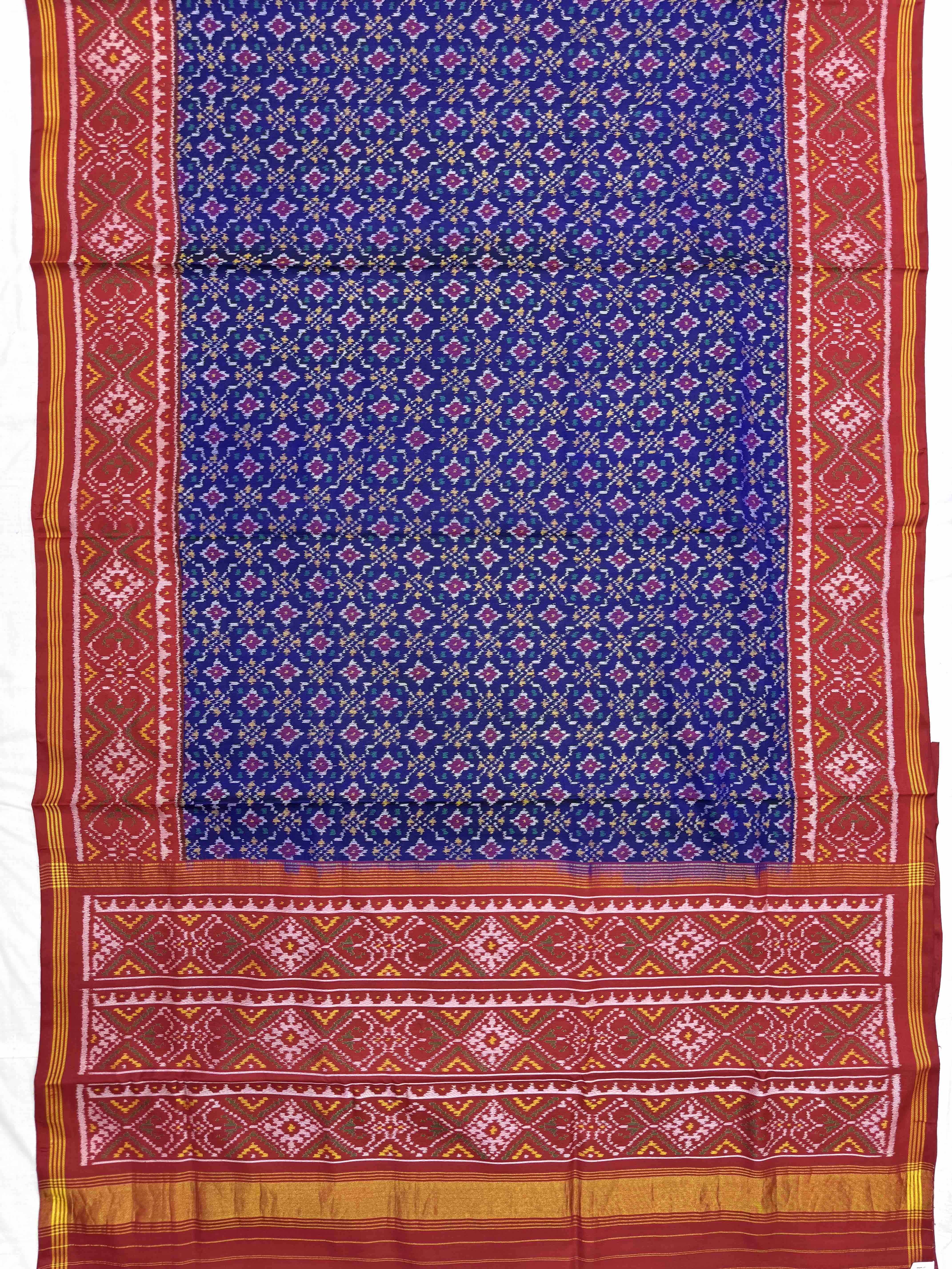 Red & Blue Buttonful Single Ikat Patan Patola Saree