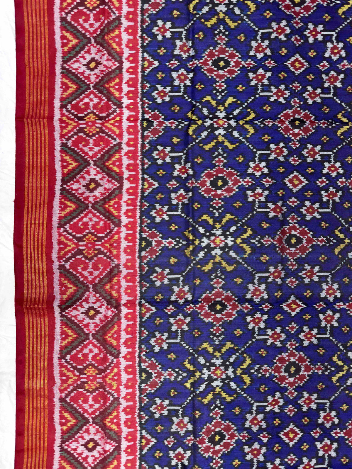 Red & Blue Navratan with Multicolor Pallu Semi Double Ikat Patola Dupatta