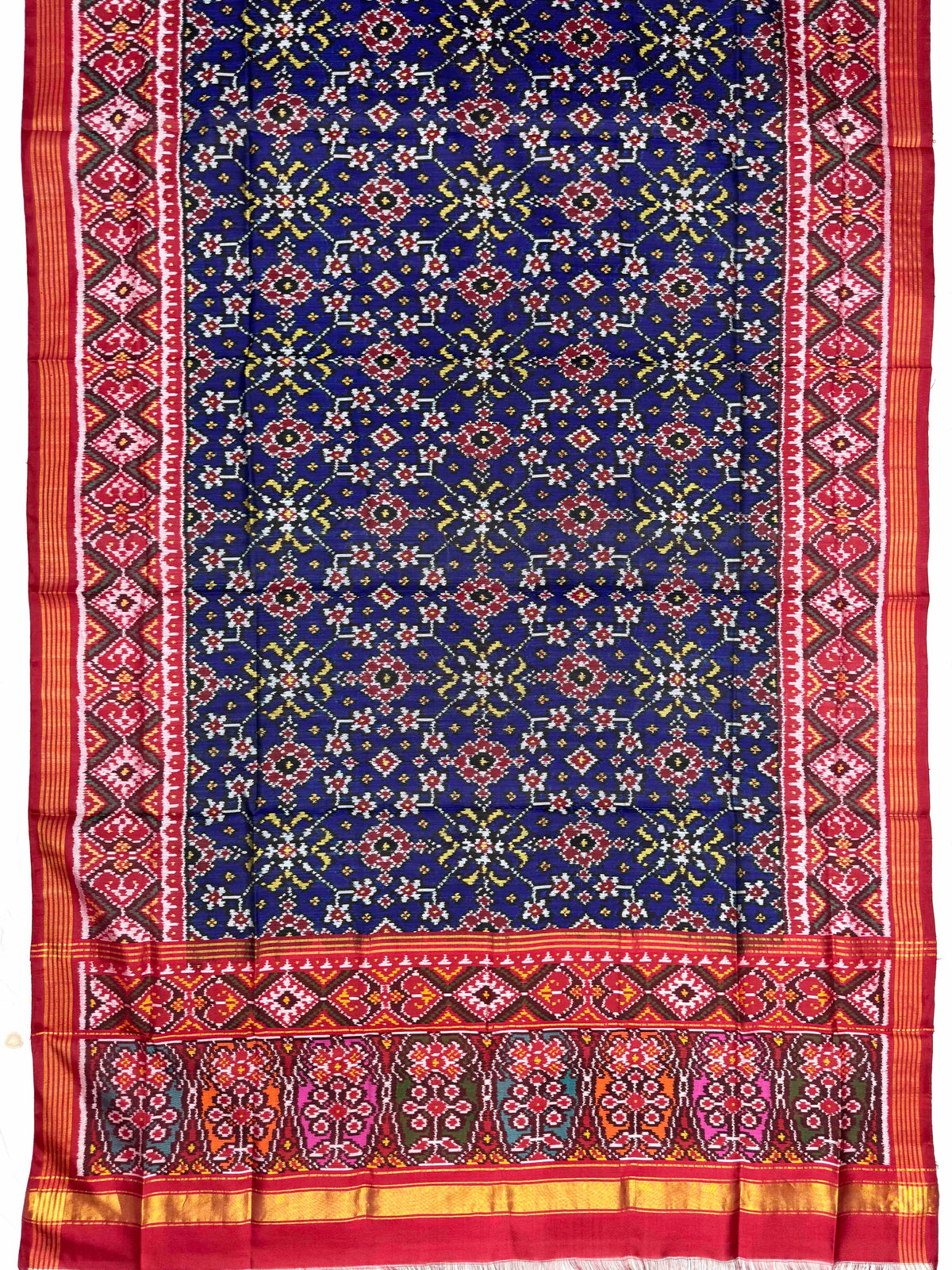 Red & Blue Navratan with Multicolor Pallu Semi Double Ikat Patola Dupatta