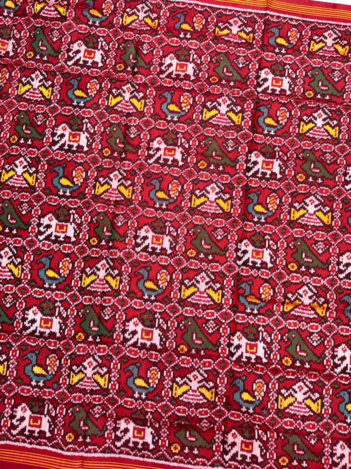 Red Small Narikunj Semi Double Ikat Patola Dupatta