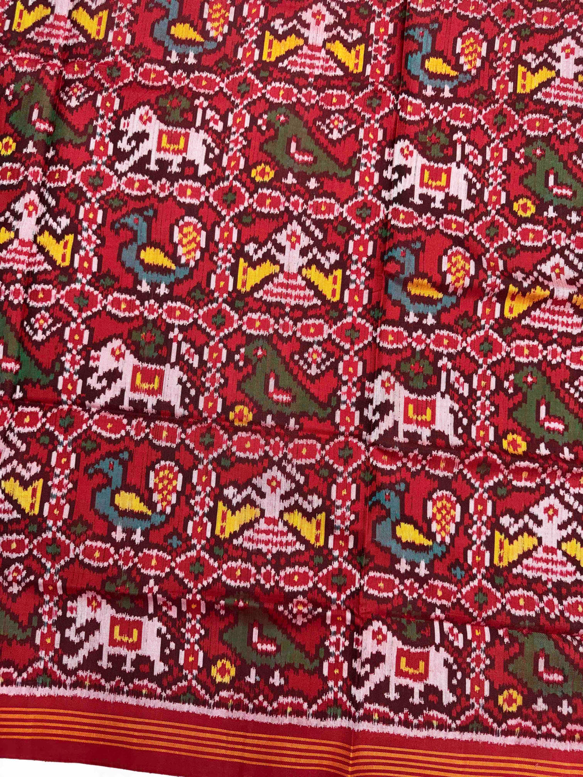 Red Small Narikunj Semi Double Ikat Patola Dupatta