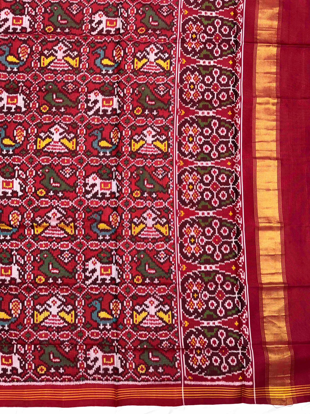 Red Small Narikunj Semi Double Ikat Patola Dupatta