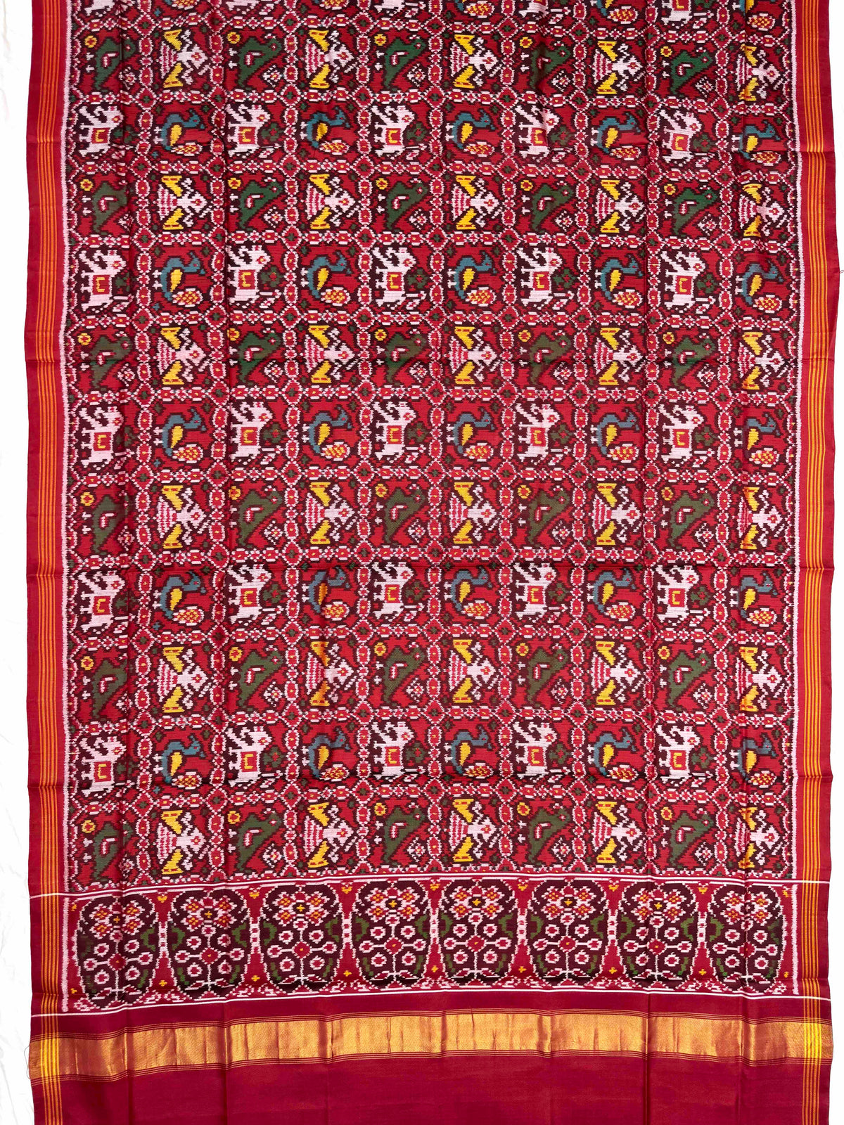 Red Small Narikunj Semi Double Ikat Patola Dupatta