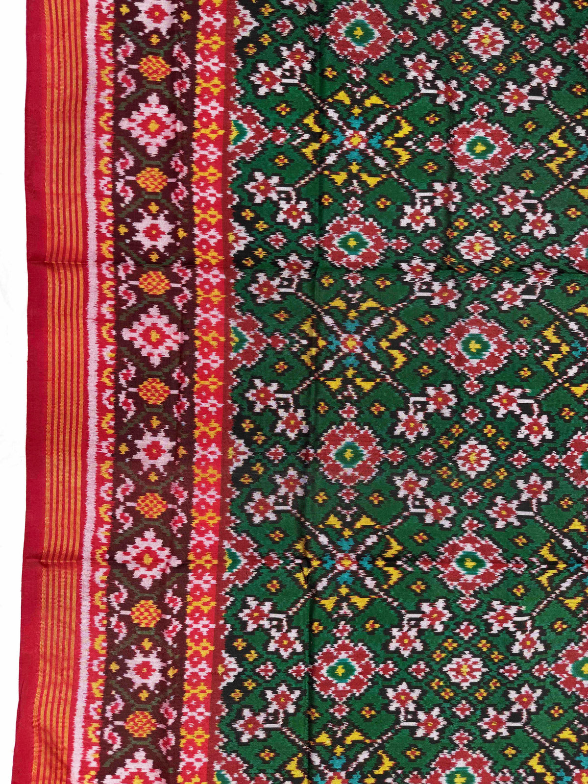 Red & Green Navratan Semi Double Ikat Patola Dupatta