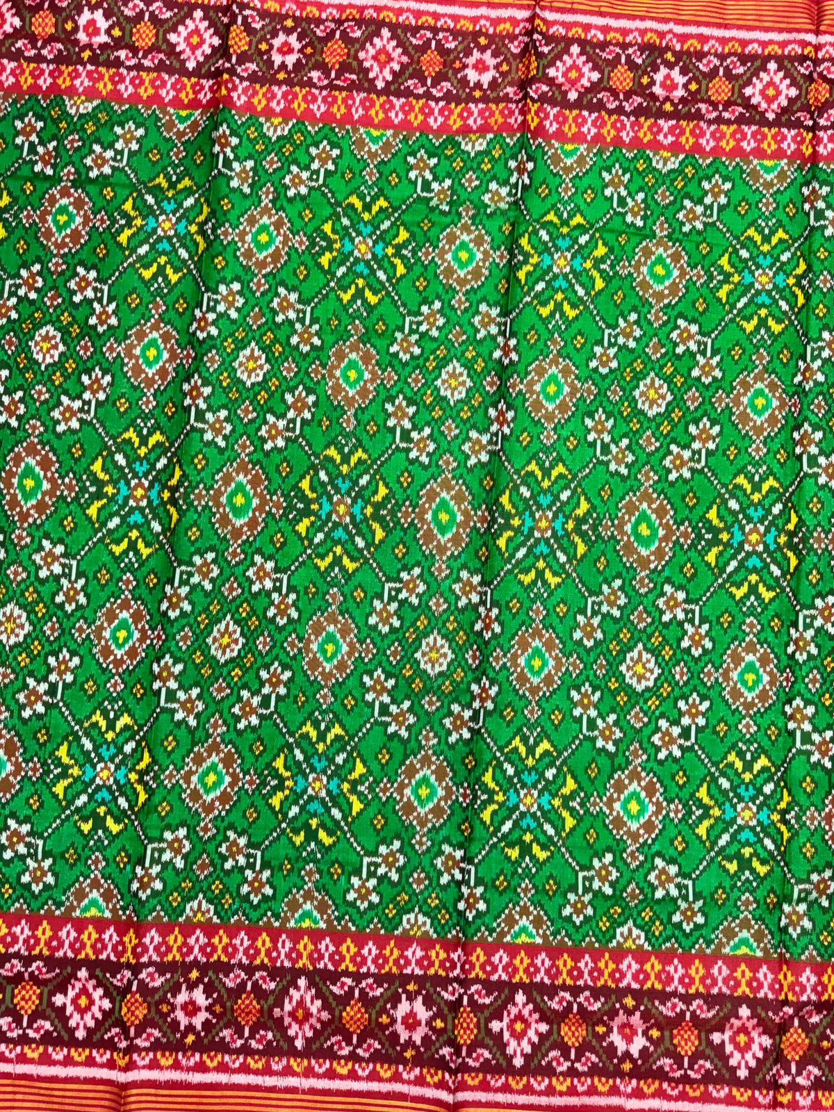 Red & Parrot Green Navratan Semi Double Ikat Patola Dupatta
