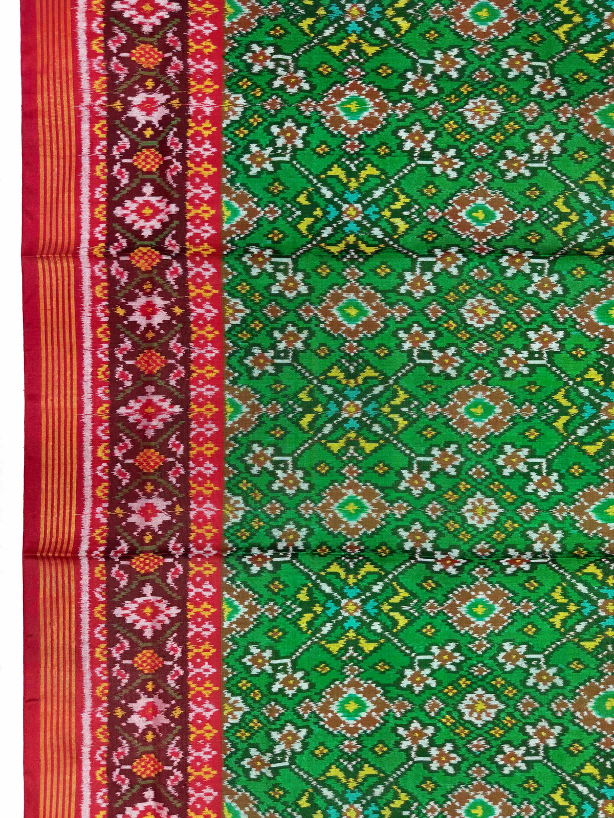 Red & Parrot Green Navratan Semi Double Ikat Patola Dupatta