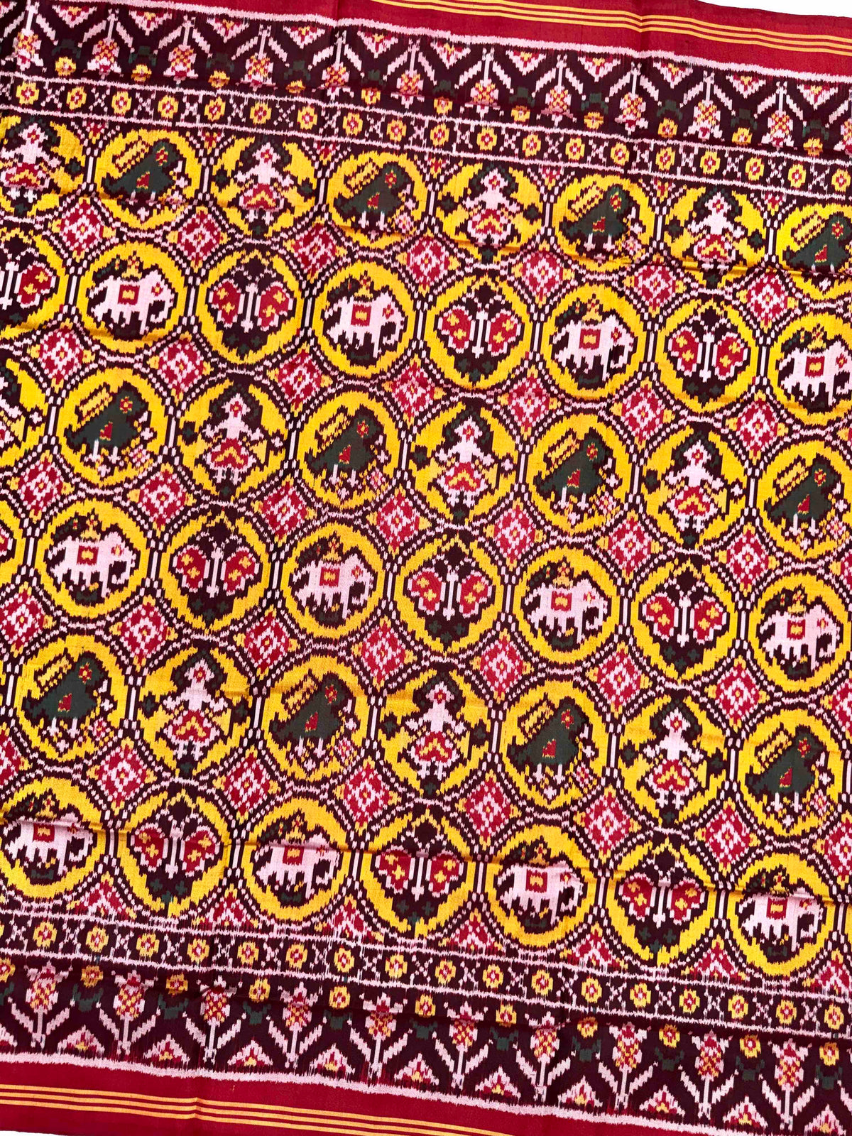 Maroon & Yellow Circle Narikunj Semi Double Ikat Patola Dupatta