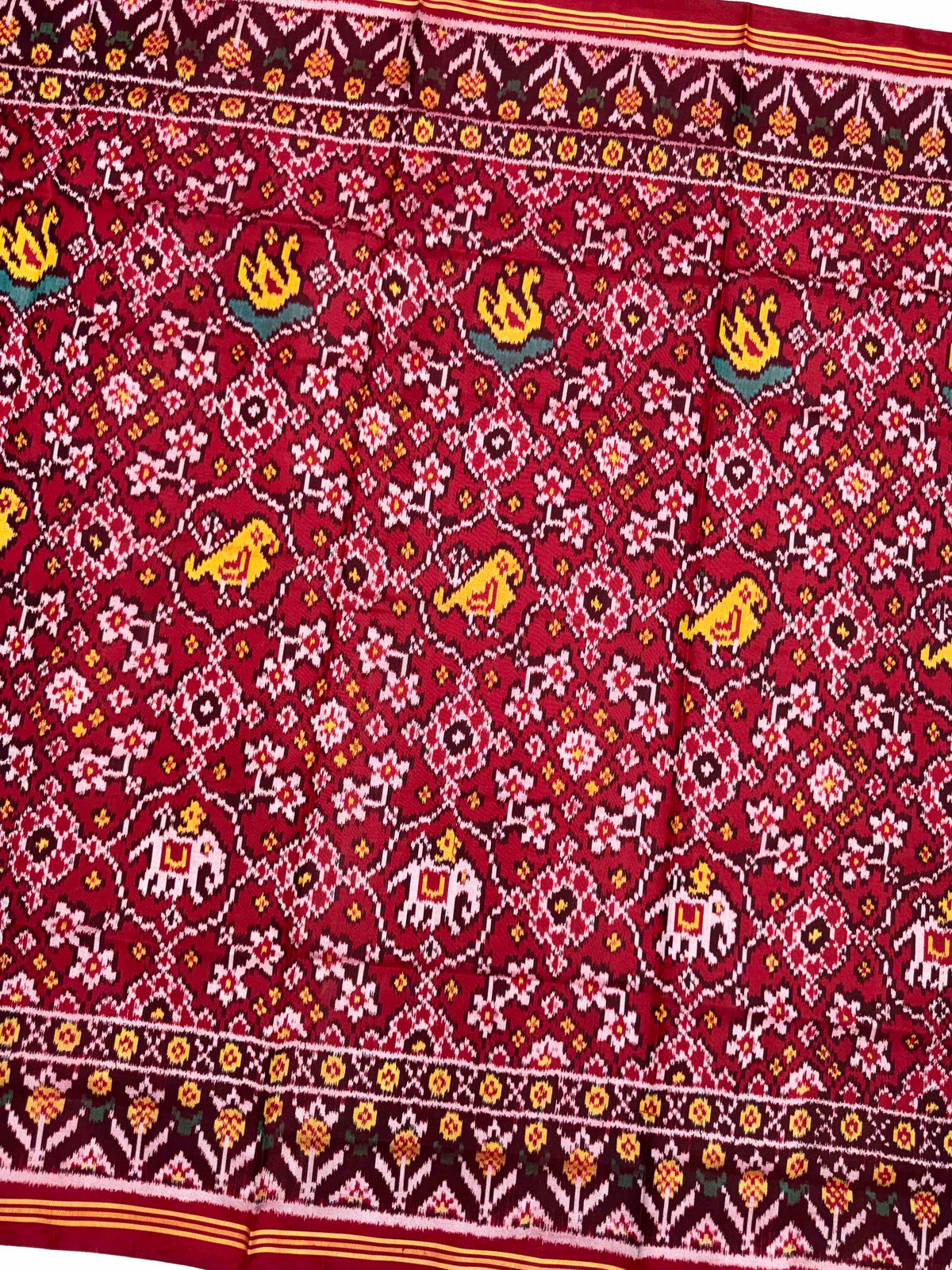 Maroon Narikunj Navratan Semi Double Ikat Patola Dupatta