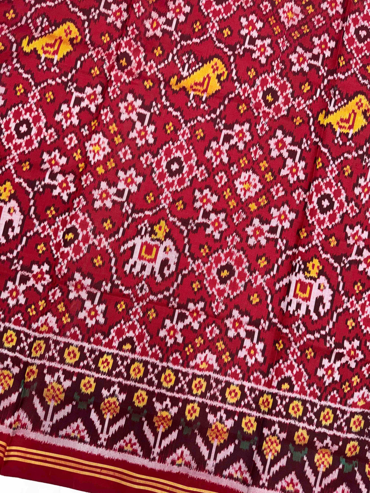 Maroon Narikunj Navratan Semi Double Ikat Patola Dupatta