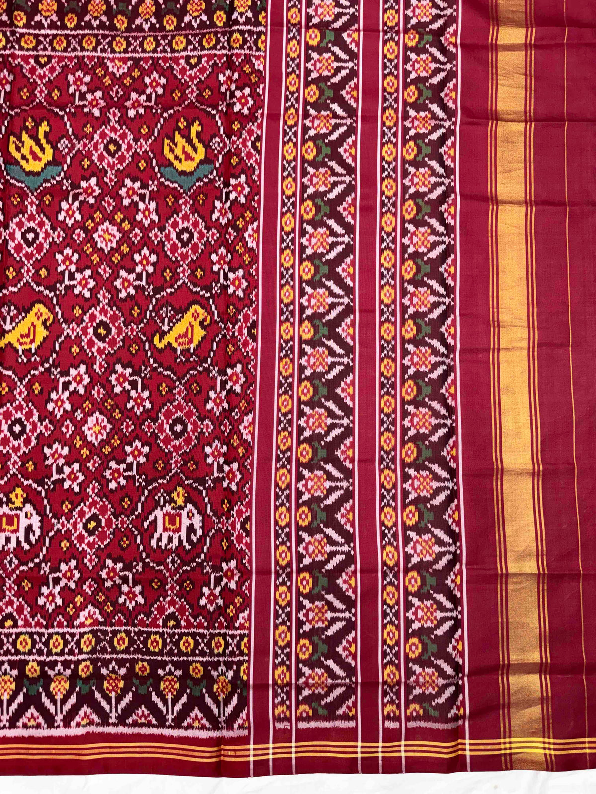 Maroon Narikunj Navratan Semi Double Ikat Patola Dupatta