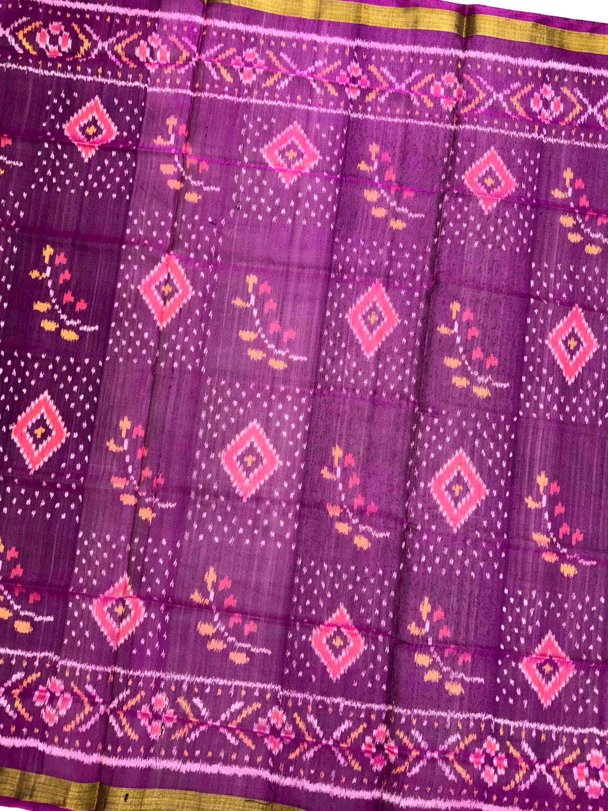 Purple Fancy Panchanda with Leaves Single Ikat Patola Dupatta