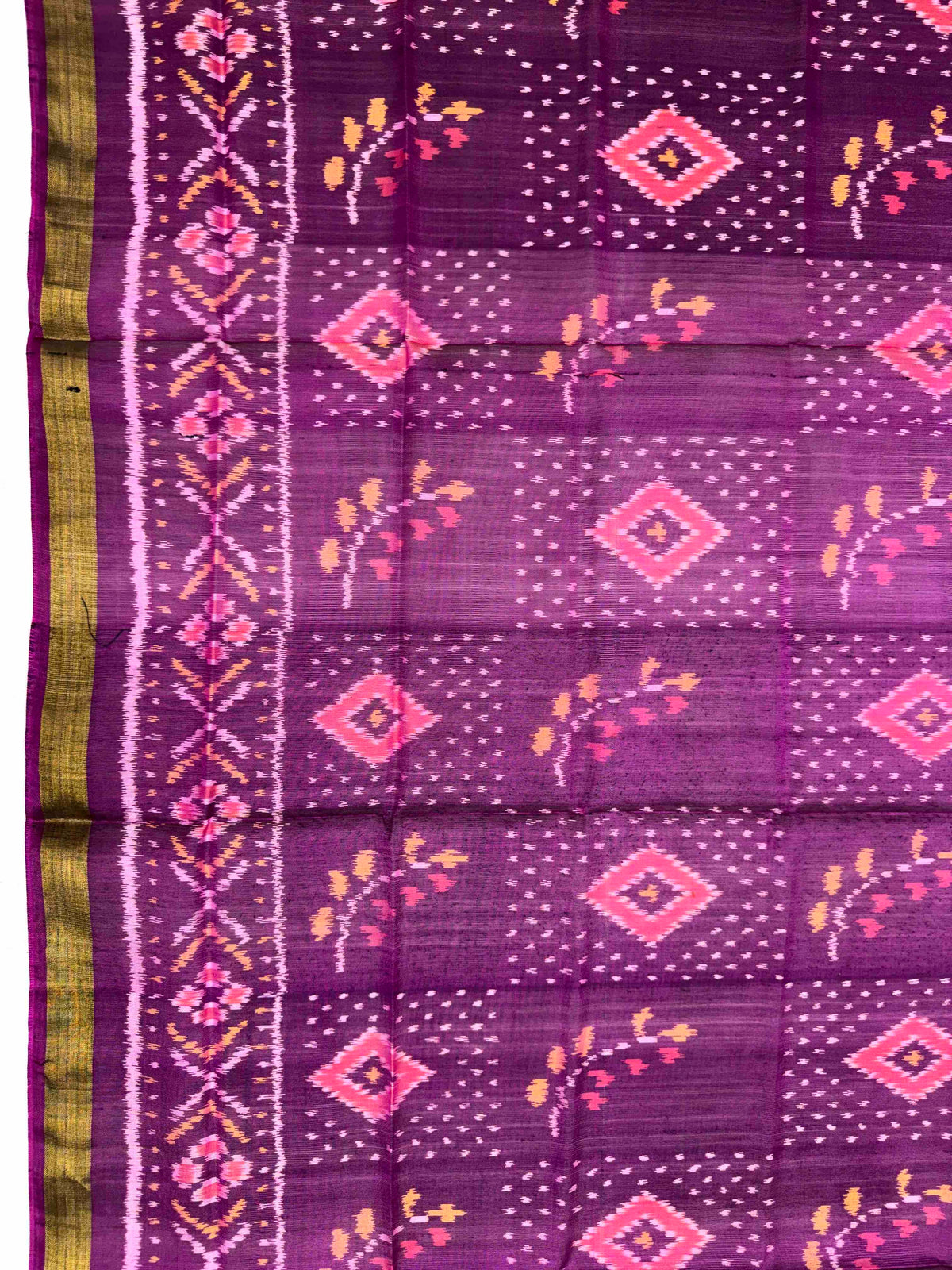 Purple Fancy Panchanda with Leaves Single Ikat Patola Dupatta