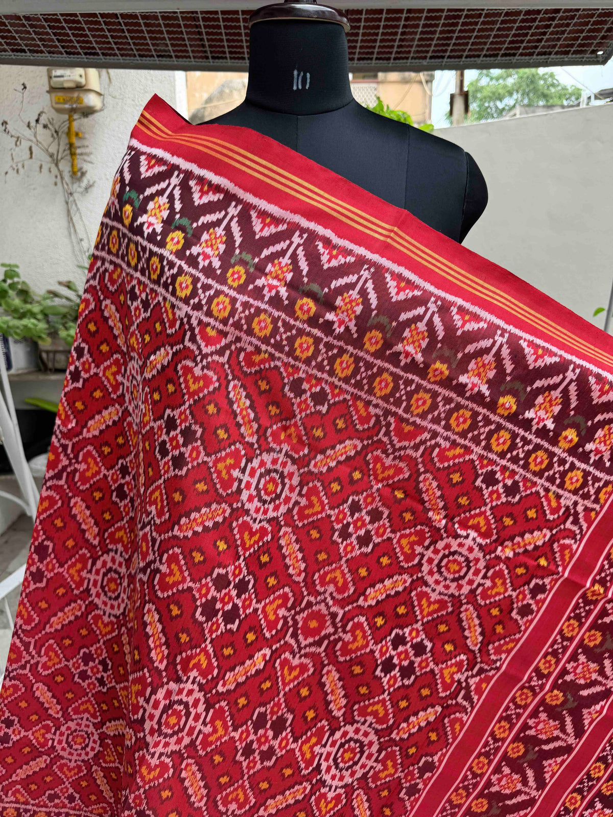 Red Manekchowk Semi Double Ikat Patola Dupatta