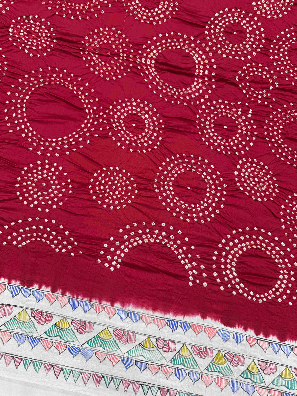 Off White & Red Madhubani Bandhani Saree