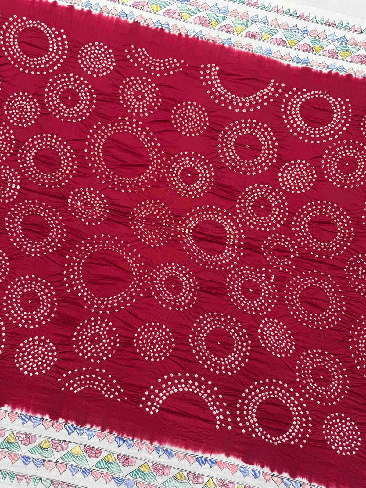 Off White & Red Madhubani Bandhani Saree