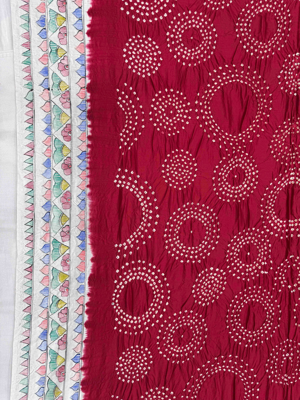 Off White & Red Madhubani Bandhani Saree