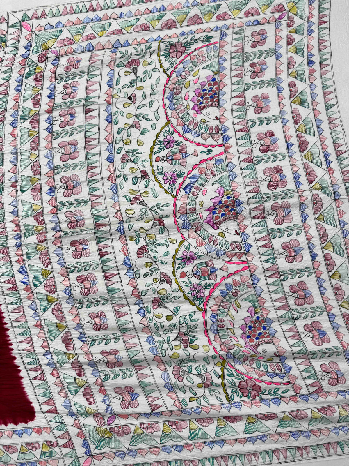 Off White & Red Madhubani Bandhani Saree