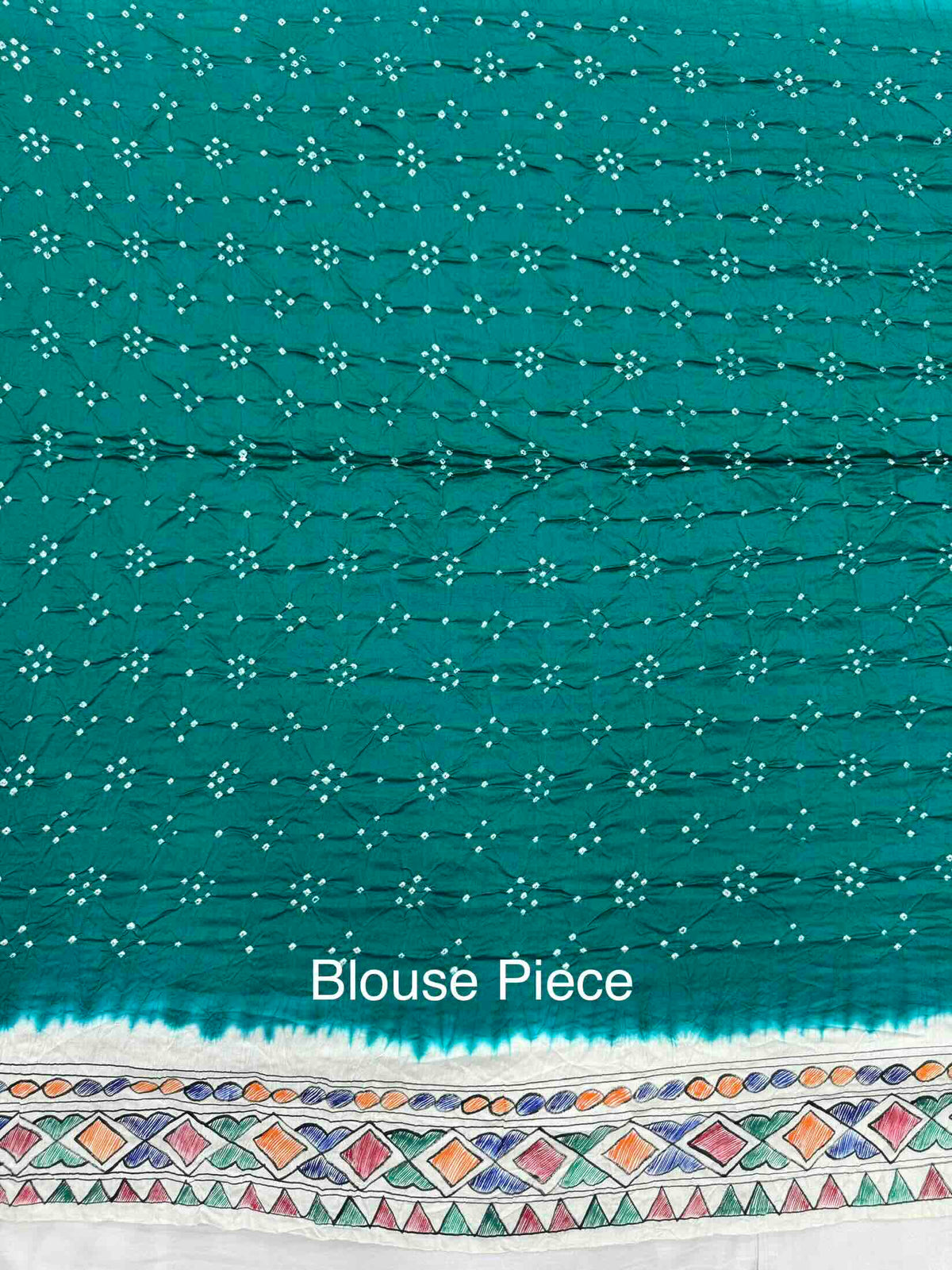 Off White & Rama Green Madhubani Bandhani Saree