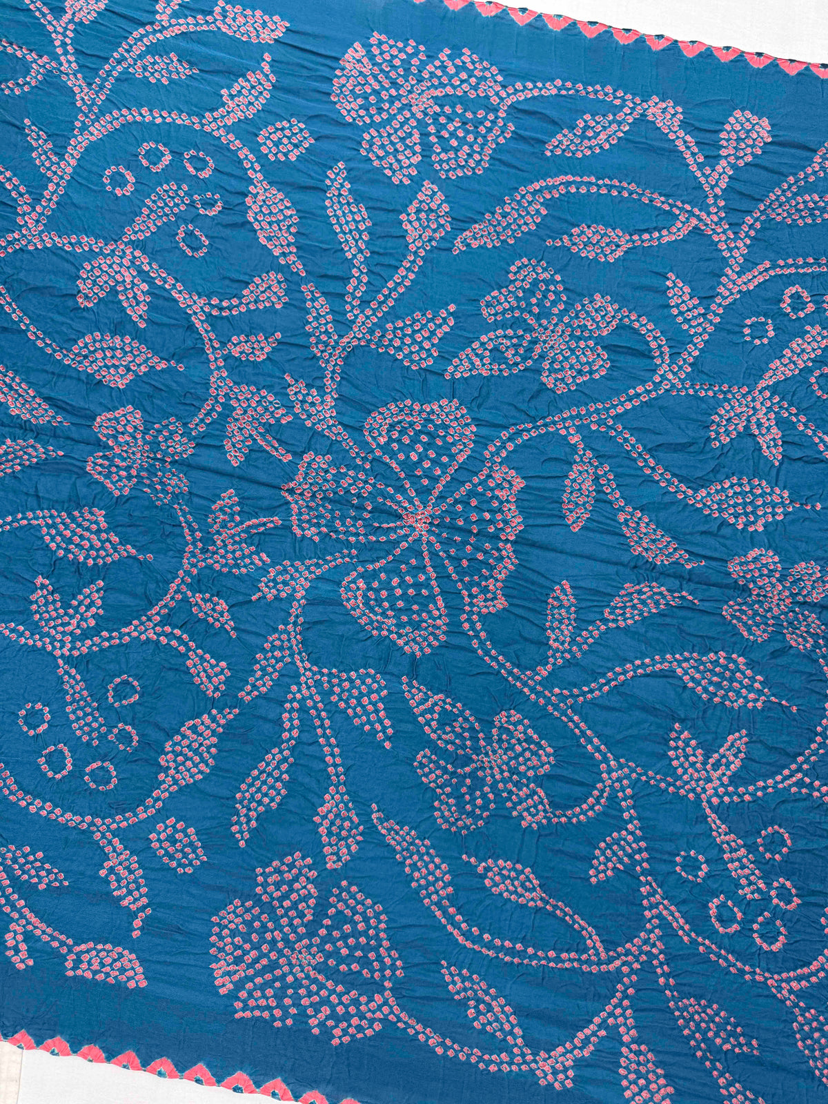 Pink & Indigo Blue Gajji Silk with Kantha Work Border Pallu Bandhani Saree