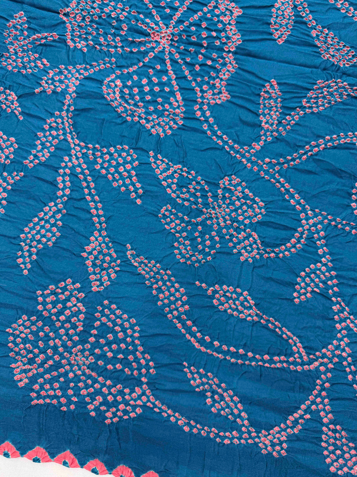 Pink & Indigo Blue Gajji Silk with Kantha Work Border Pallu Bandhani Saree