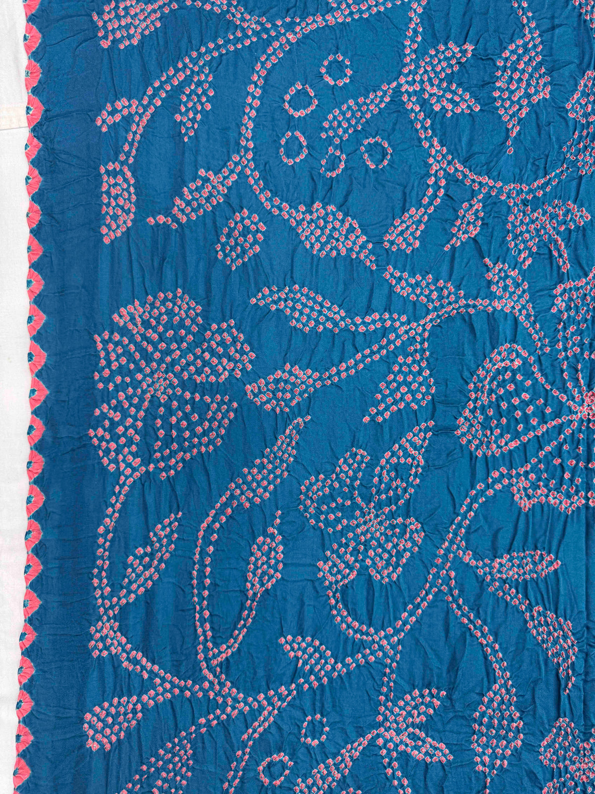 Pink & Indigo Blue Gajji Silk with Kantha Work Border Pallu Bandhani Saree