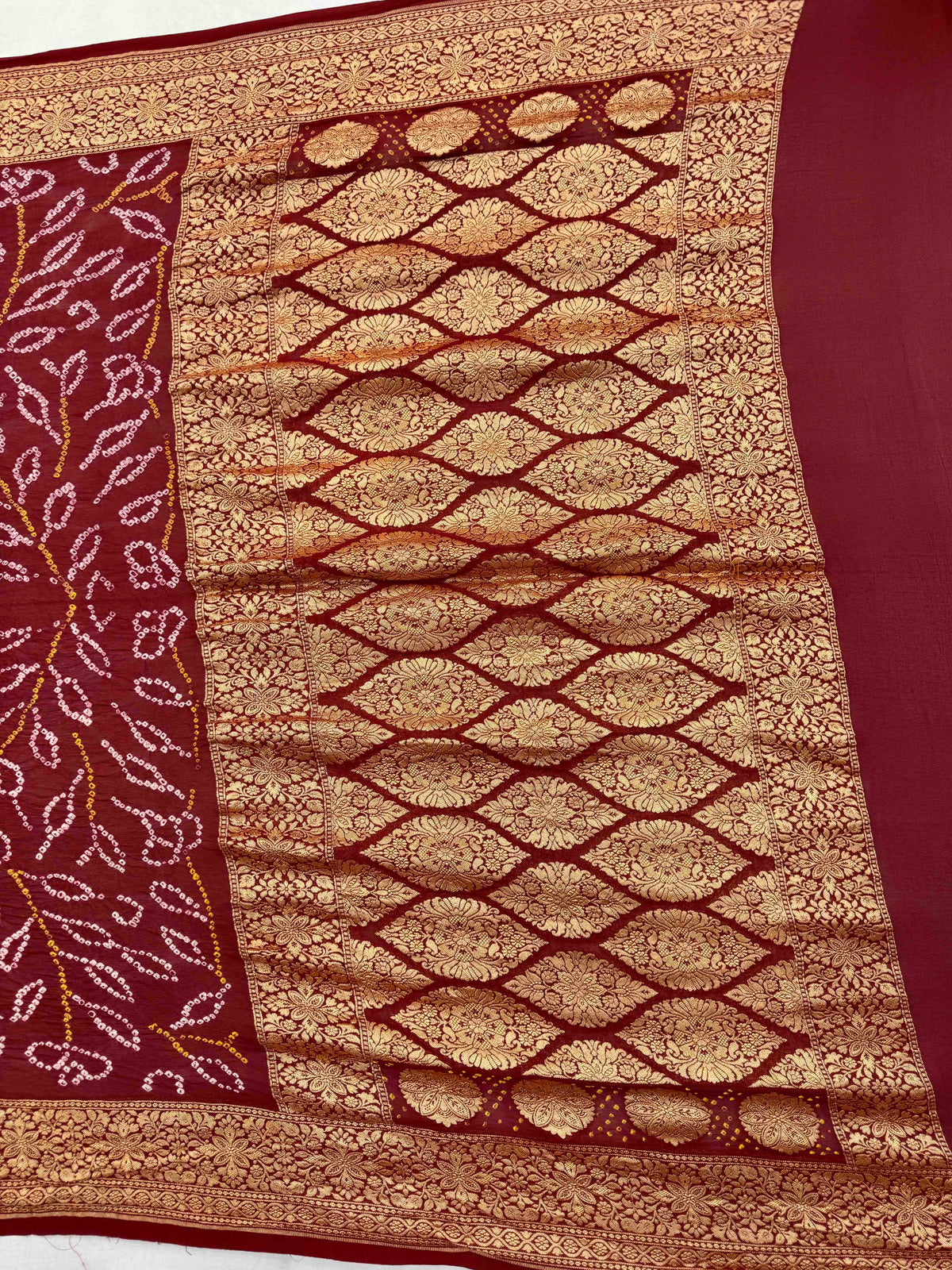 Maroon Banarasi Georgette Bandhani Saree