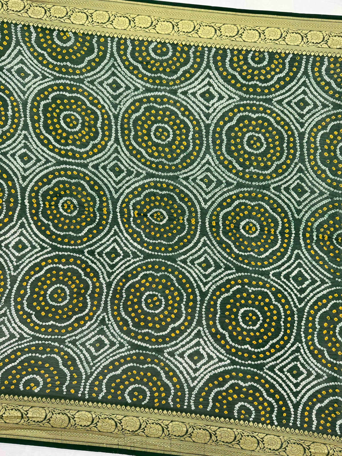 Dark Green Banarasi Georgette Bandhani Saree