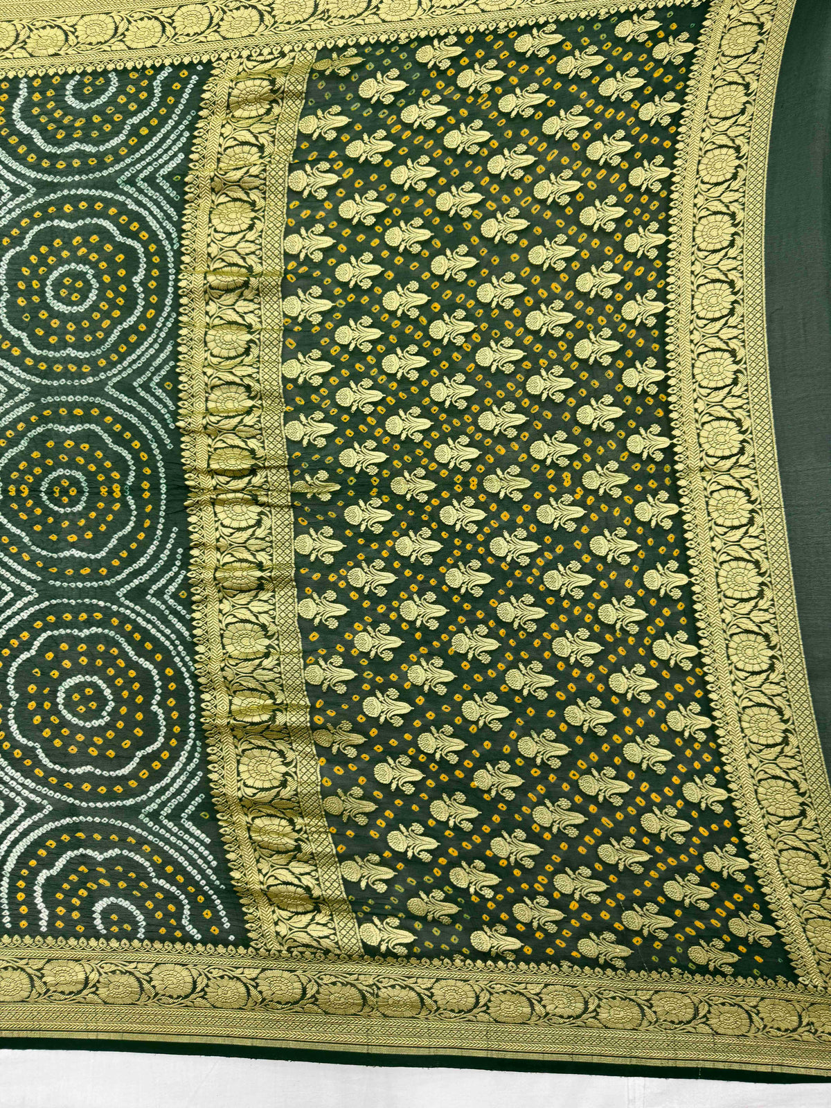 Dark Green Banarasi Georgette Bandhani Saree