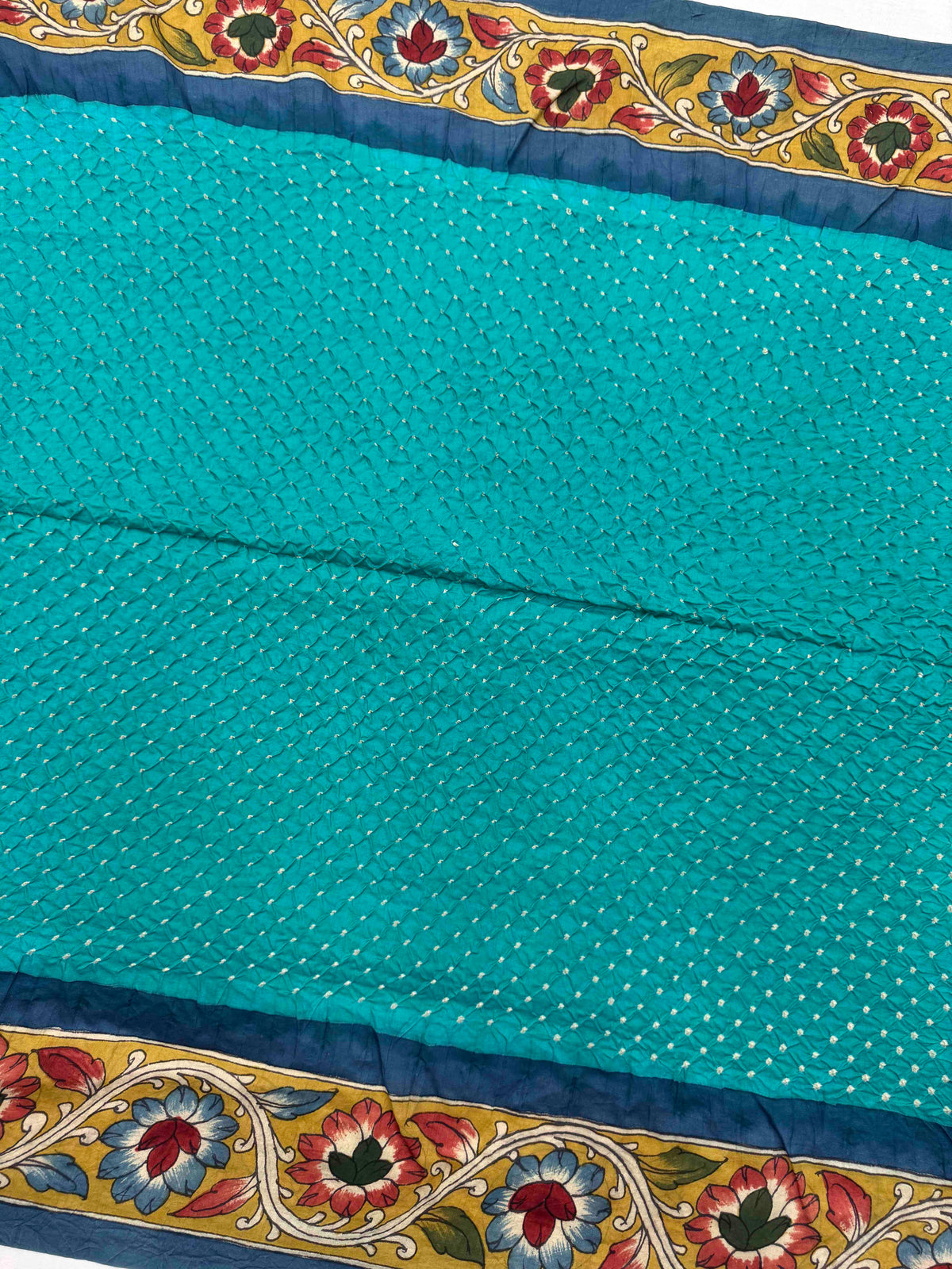 Greyish Blue and Sky Blue Muga Silk Pen Kamalkari Bandhani Saree