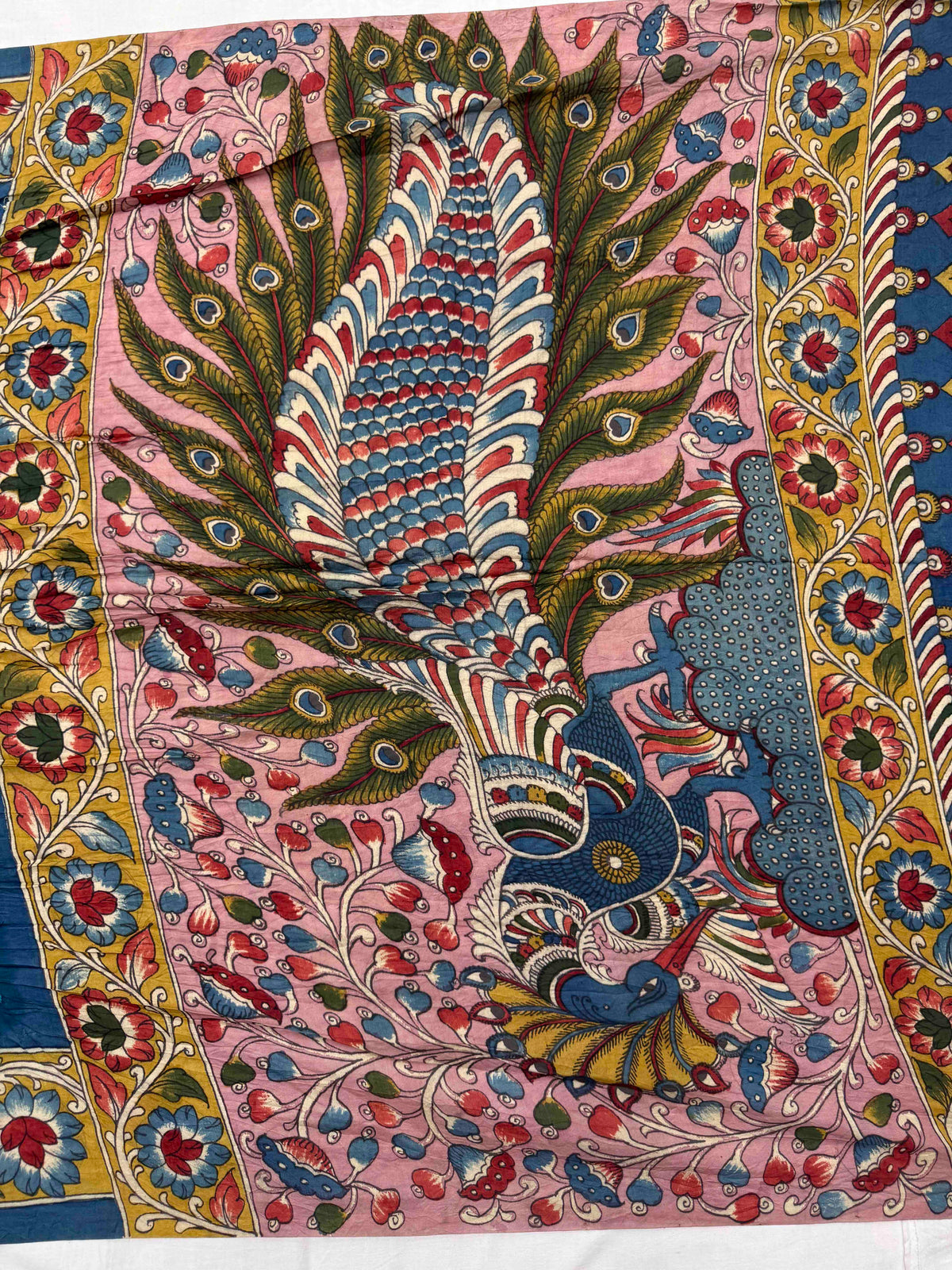 Greyish Blue and Sky Blue Muga Silk Pen Kamalkari Bandhani Saree