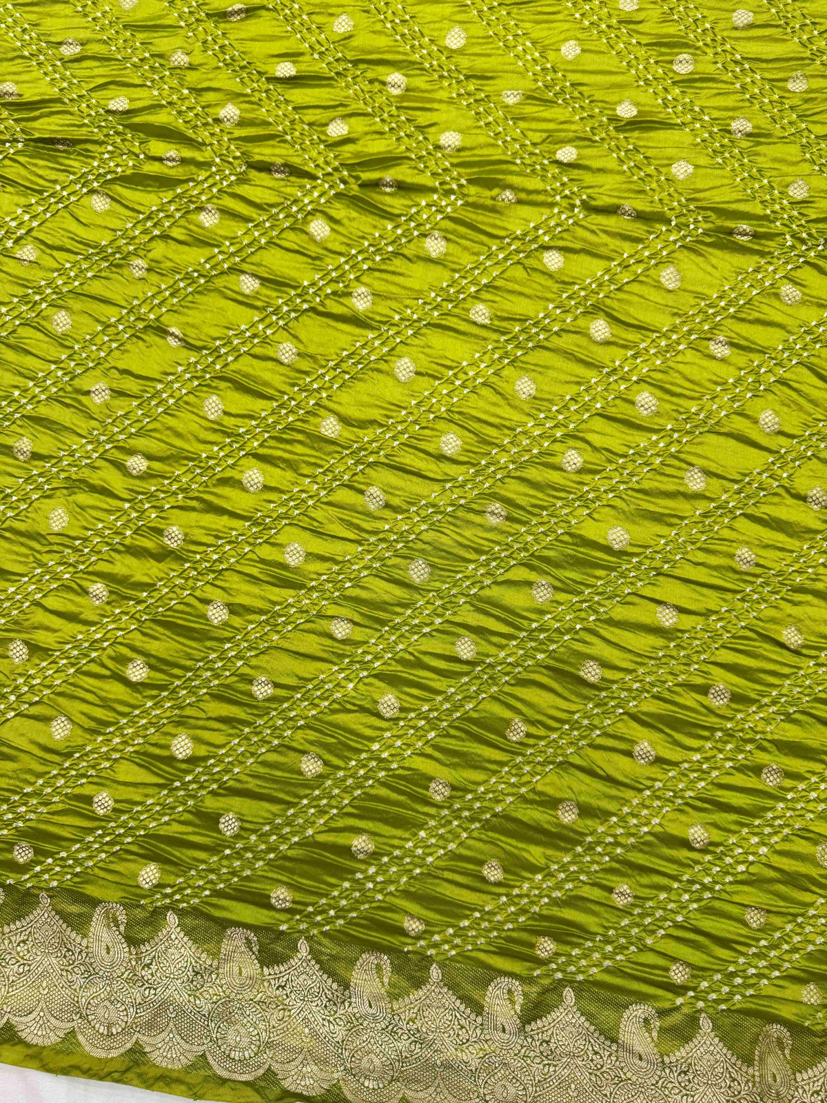Parrot Green Katan Silk Bandhani Saree
