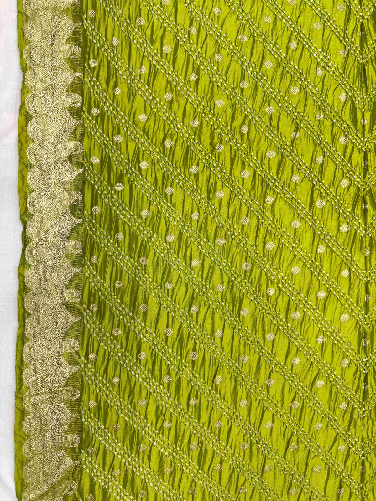 Parrot Green Katan Silk Bandhani Saree