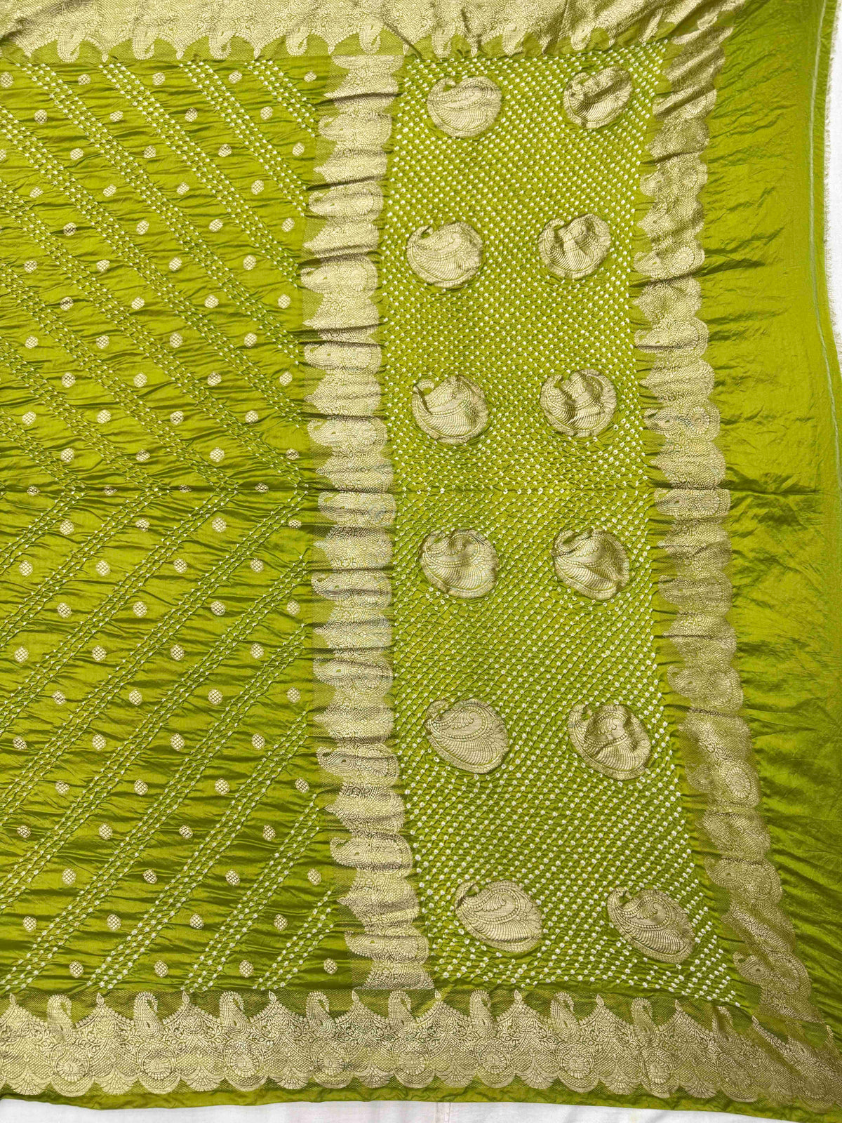 Parrot Green Katan Silk Bandhani Saree