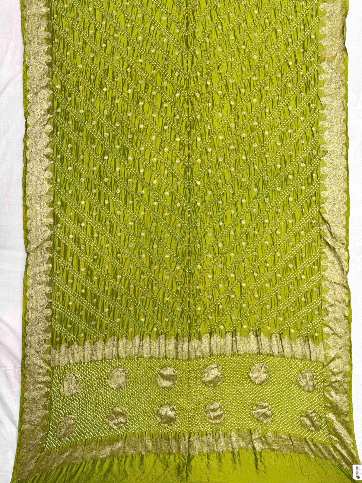 Parrot Green Katan Silk Bandhani Saree