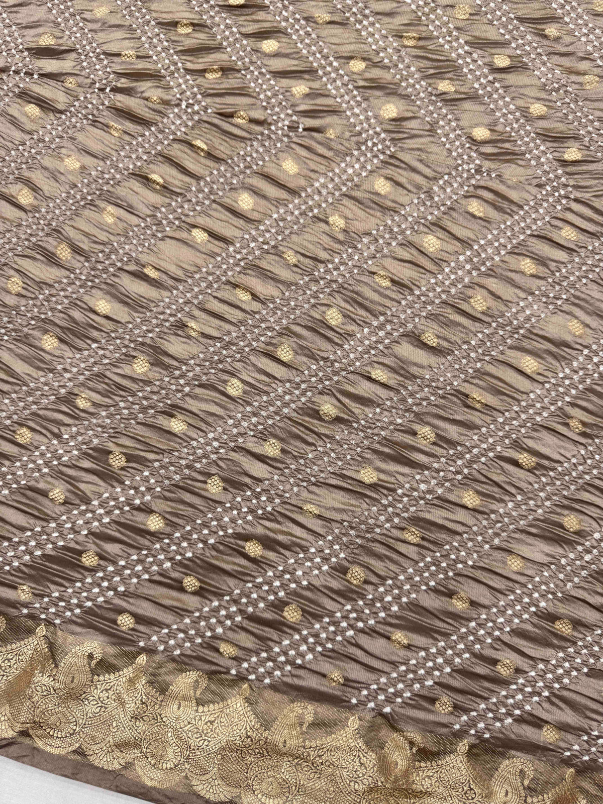 Onion Grey Katan Silk Bandhani Saree